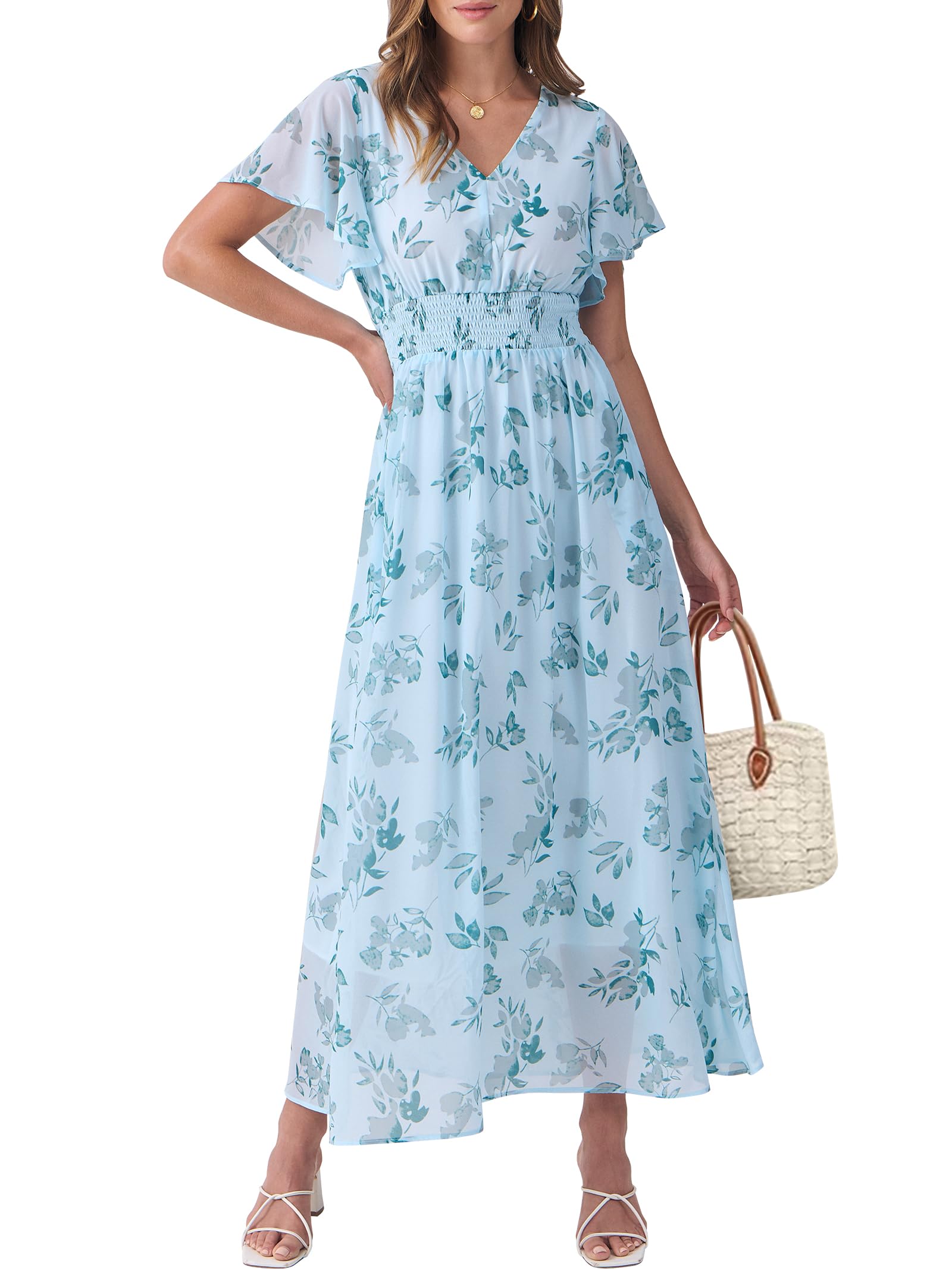 Vestido Largo Anrabess De Verano Con Cuello En V Y Estampado Floral De Chifón Para Mujer - Venta Internacional.