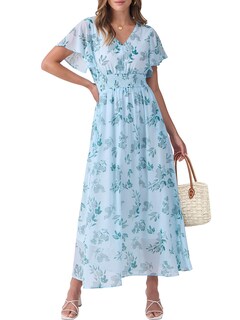 Foto 1 | Vestido Largo Anrabess De Verano Con Cuello En V Y Estampado Floral De Chifón Para Mujer - Venta Internacional.