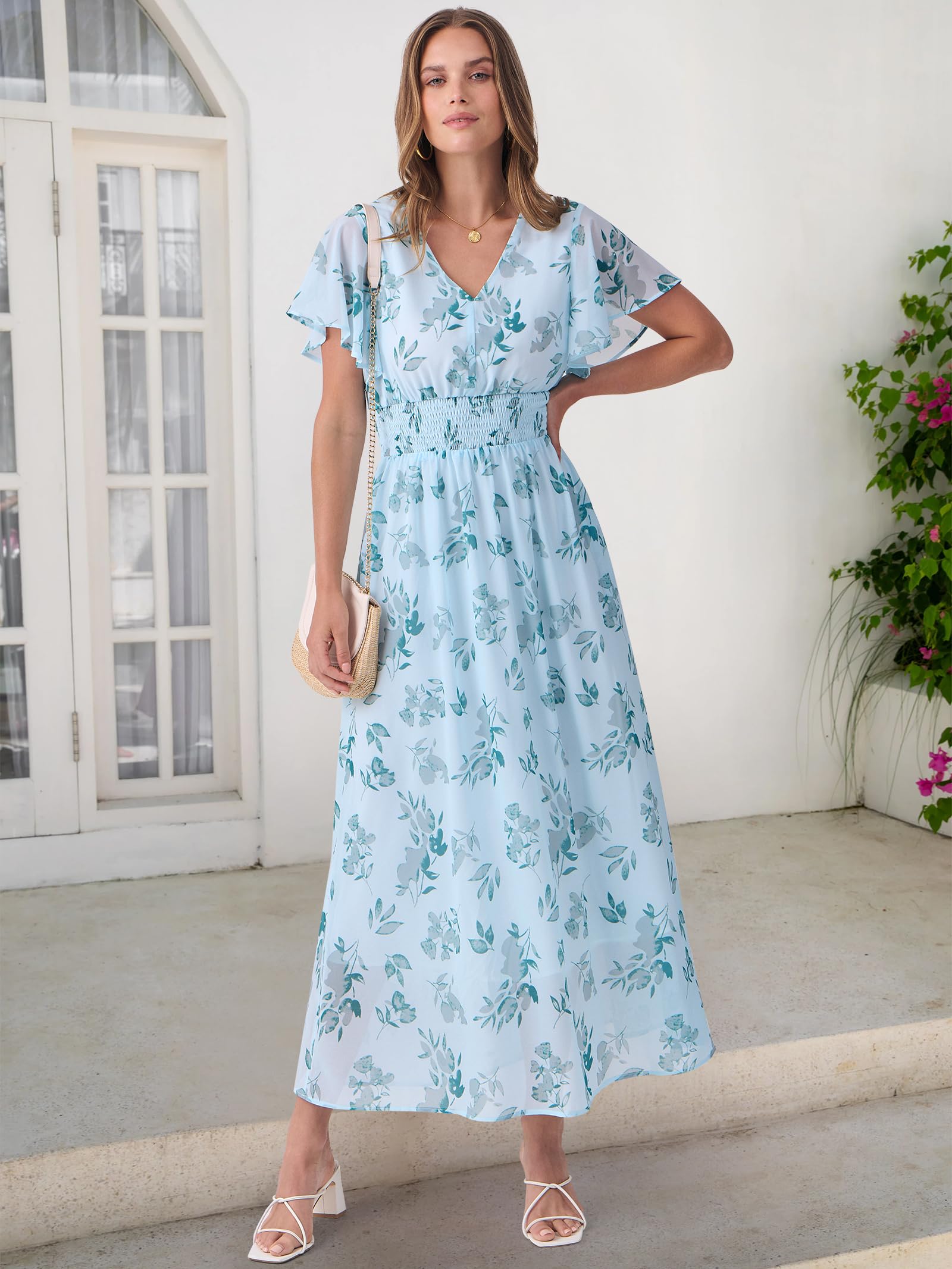 Foto 3 pulgar | Vestido Largo Anrabess De Verano Con Cuello En V Y Estampado Floral De Chifón Para Mujer - Venta Internacional.