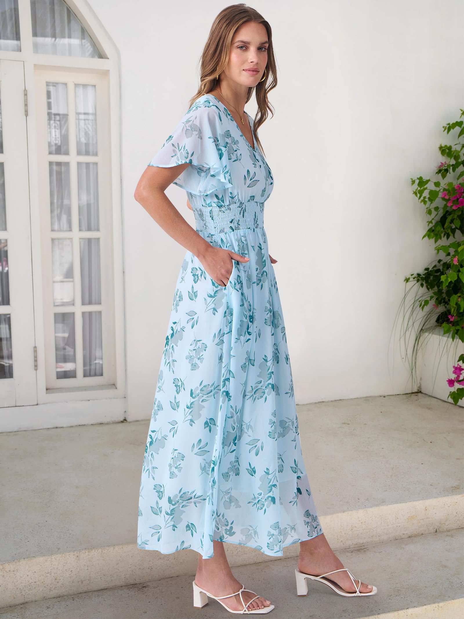 Foto 5 pulgar | Vestido Largo Anrabess De Verano Con Cuello En V Y Estampado Floral De Chifón Para Mujer - Venta Internacional.