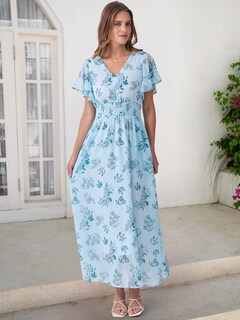 Foto 5 | Vestido Largo Anrabess De Verano Con Cuello En V Y Estampado Floral De Chifón Para Mujer - Venta Internacional.