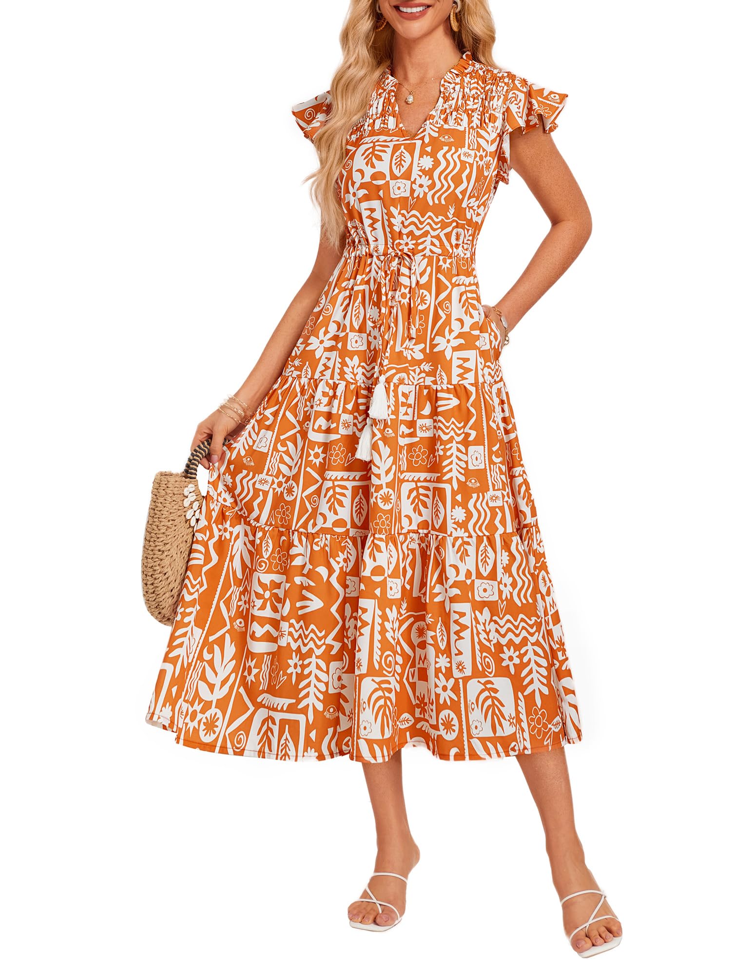 Vestido Midi Grace Karin Con Estampado Floral En A Y Cintura Alta Para Mujer - Venta Internacional.
