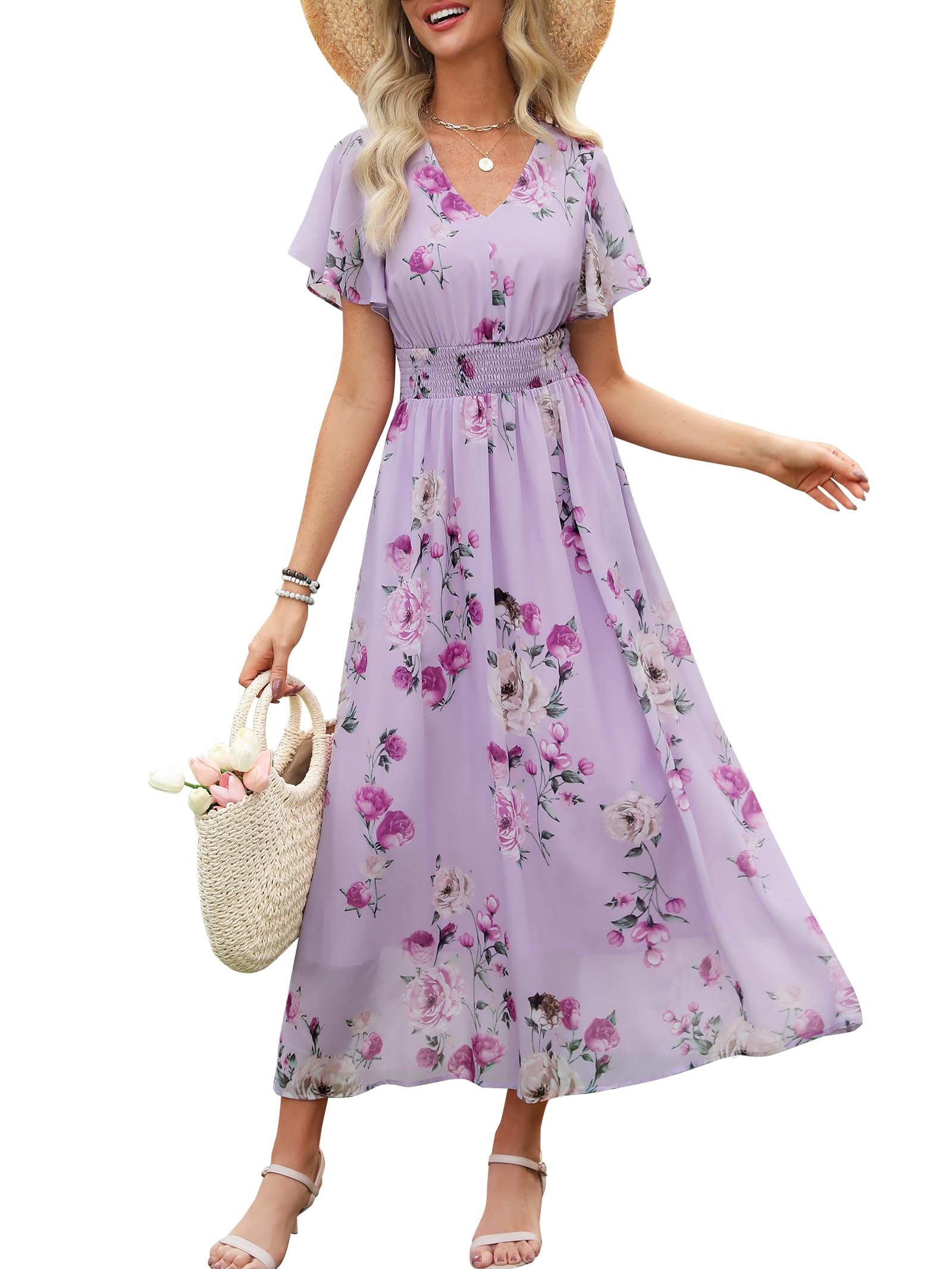 Foto 2 pulgar | Vestido Largo Anrabess De Verano Con Cuello En V Y Estampado Floral De Chifón Para Mujer - Venta Internacional.