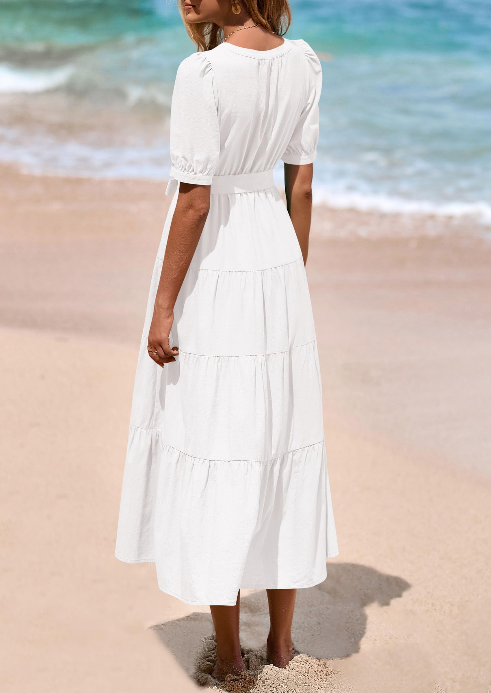 Foto 2 | Vestido Midi Prettygarden Para Mujer, Verano 2025, Cuello En V, Blanco - Venta Internacional.