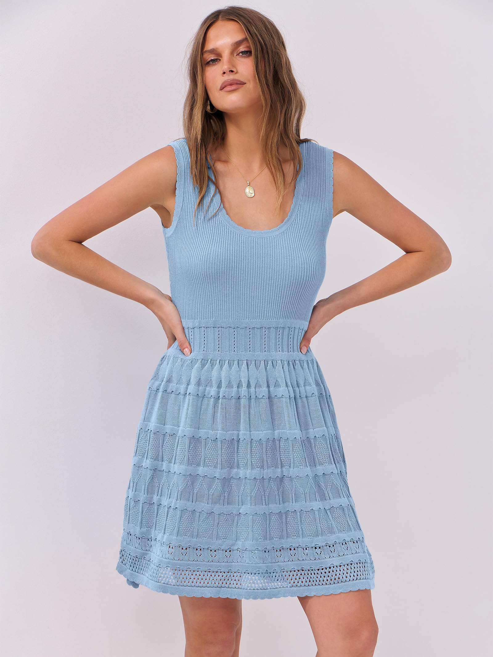 Foto 3 pulgar | Vestido Anrabess De Verano, Minivestido De Punto Sin Mangas, Azul Y Viscosa - Venta Internacional.