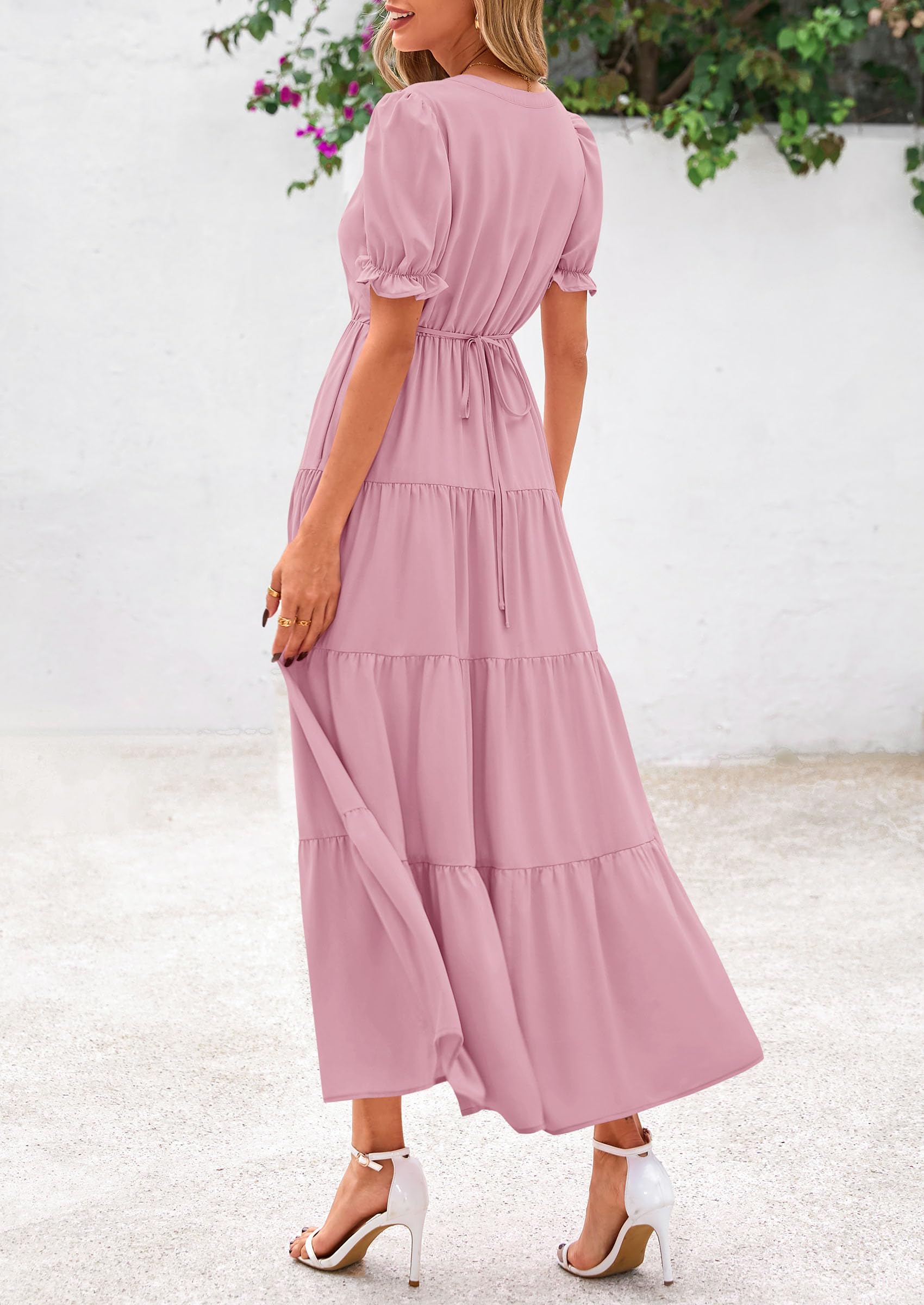 Foto 3 pulgar | Vestido Midi Prettygarden Para Mujer, Casual, Verano 2025, Rosa - Venta Internacional.