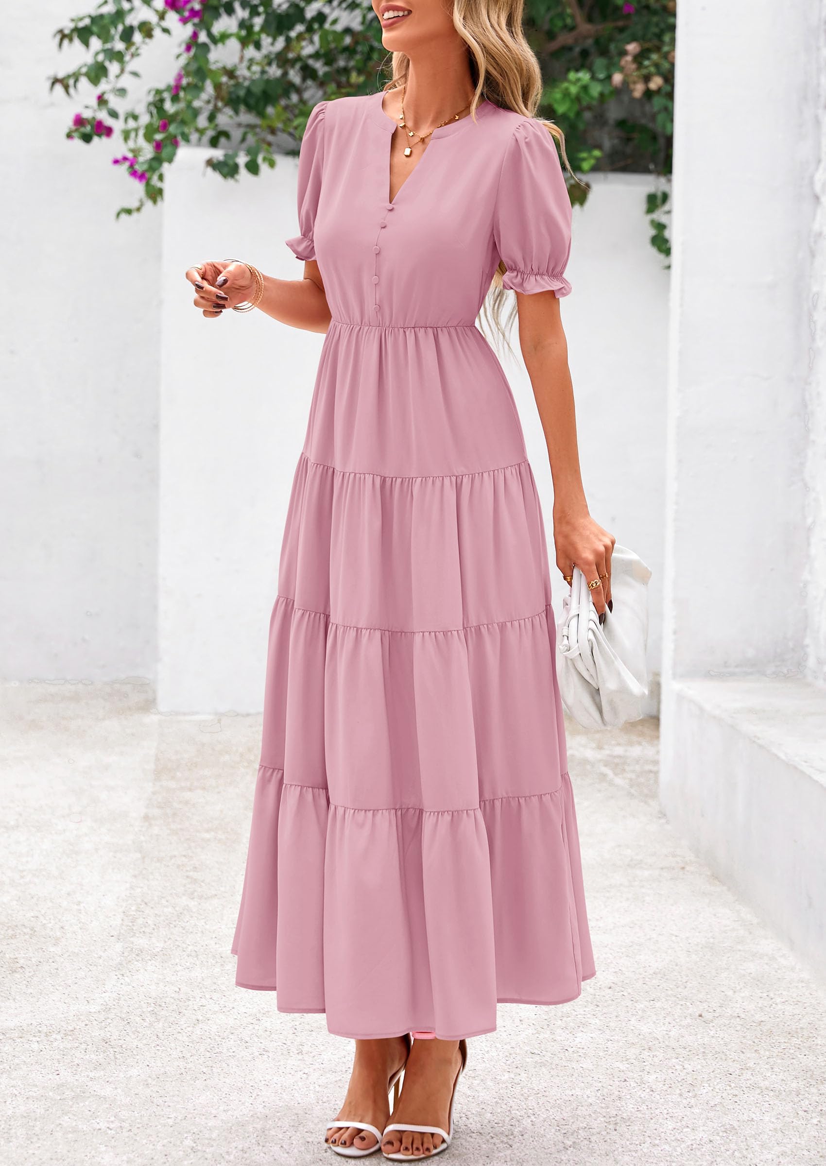 Foto 5 pulgar | Vestido Midi Prettygarden Para Mujer, Casual, Verano 2025, Rosa - Venta Internacional.