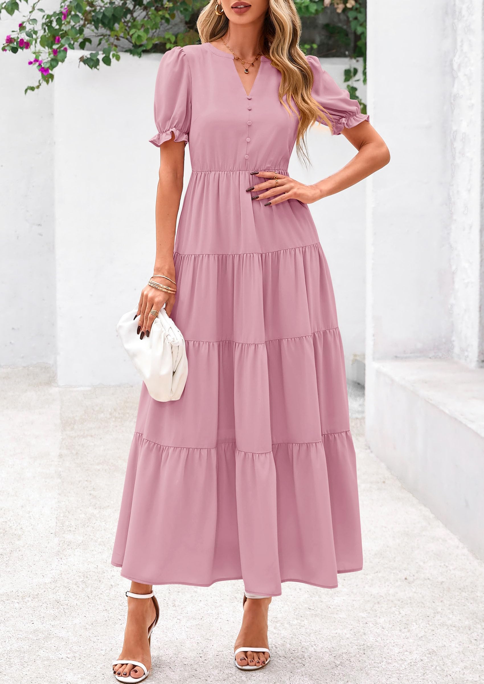 Foto 7 pulgar | Vestido Midi Prettygarden Para Mujer, Casual, Verano 2025, Rosa - Venta Internacional.