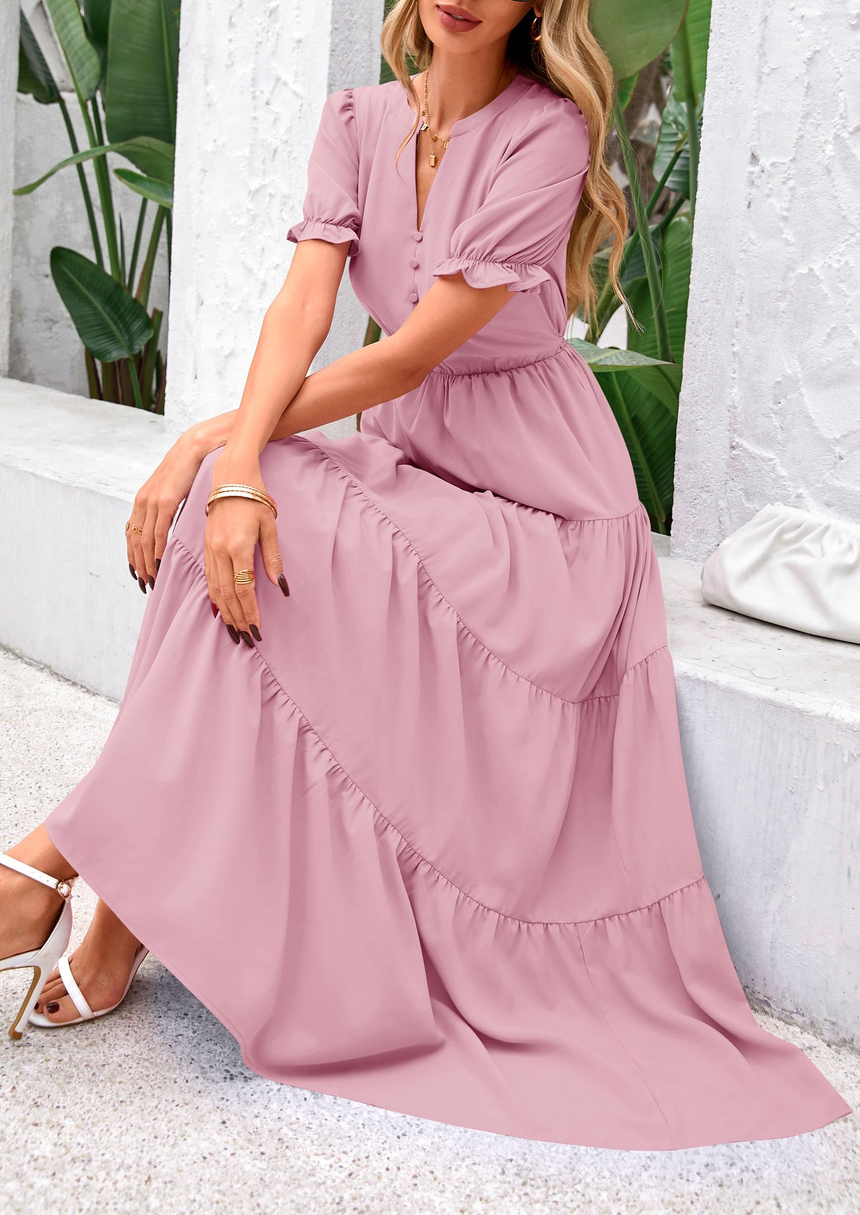 Foto 8 pulgar | Vestido Midi Prettygarden Para Mujer, Casual, Verano 2025, Rosa - Venta Internacional.