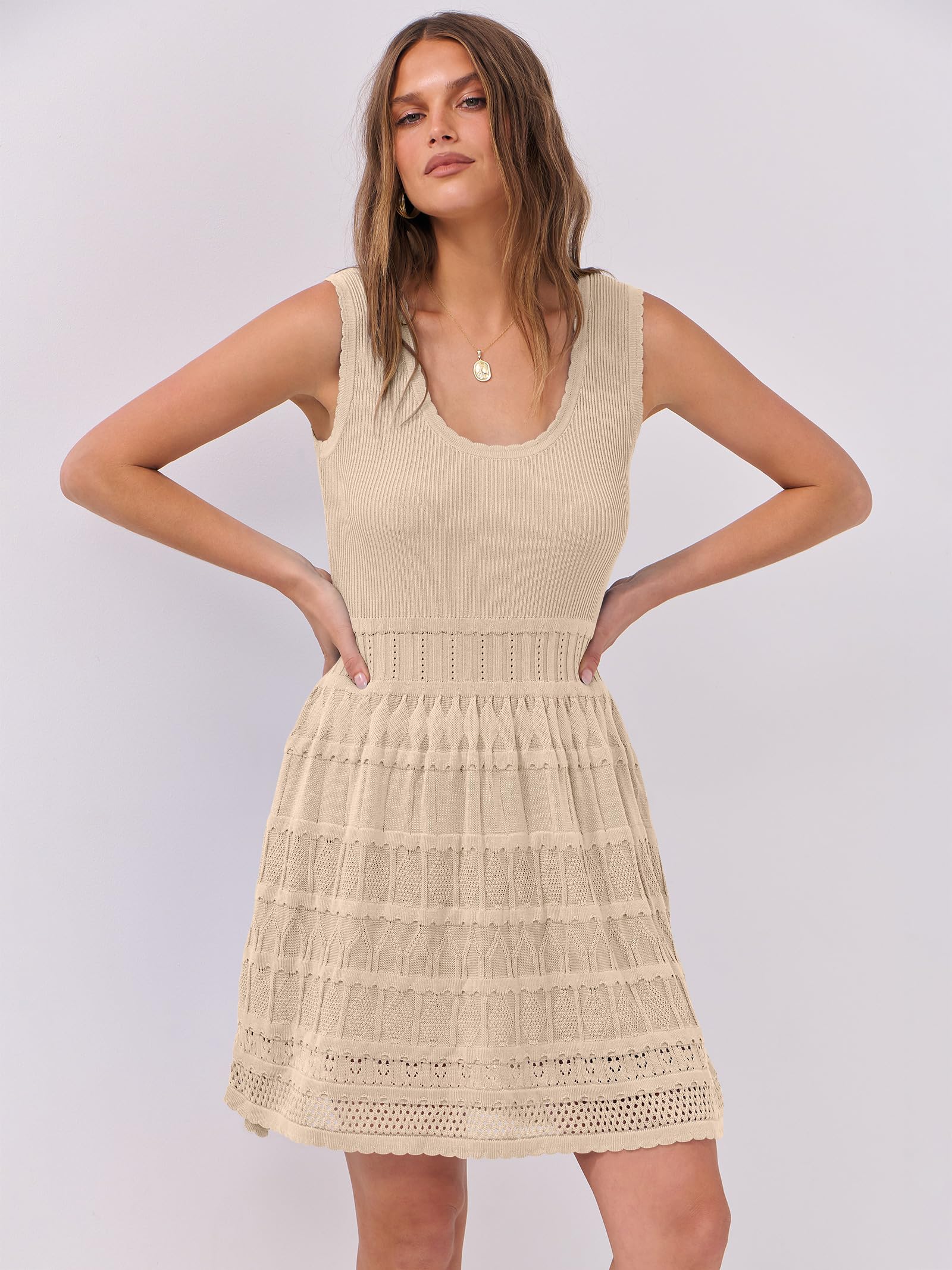 Foto 3 pulgar | Vestido Anrabess, De Punto, Sin Mangas, De Punto, Para Verano, Playa, Beige - Venta Internacional.