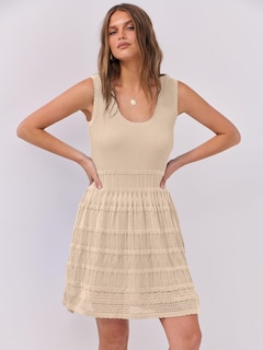 Foto 2 | Vestido Anrabess, De Punto, Sin Mangas, De Punto, Para Verano, Playa, Beige - Venta Internacional.