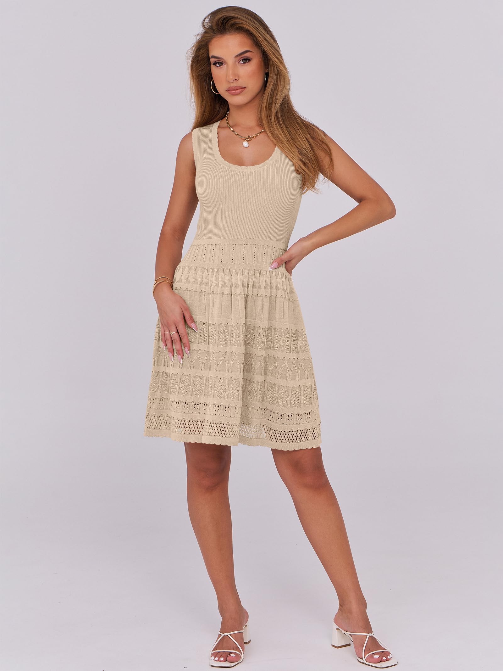 Foto 8 pulgar | Vestido Anrabess, De Punto, Sin Mangas, De Punto, Para Verano, Playa, Beige - Venta Internacional.