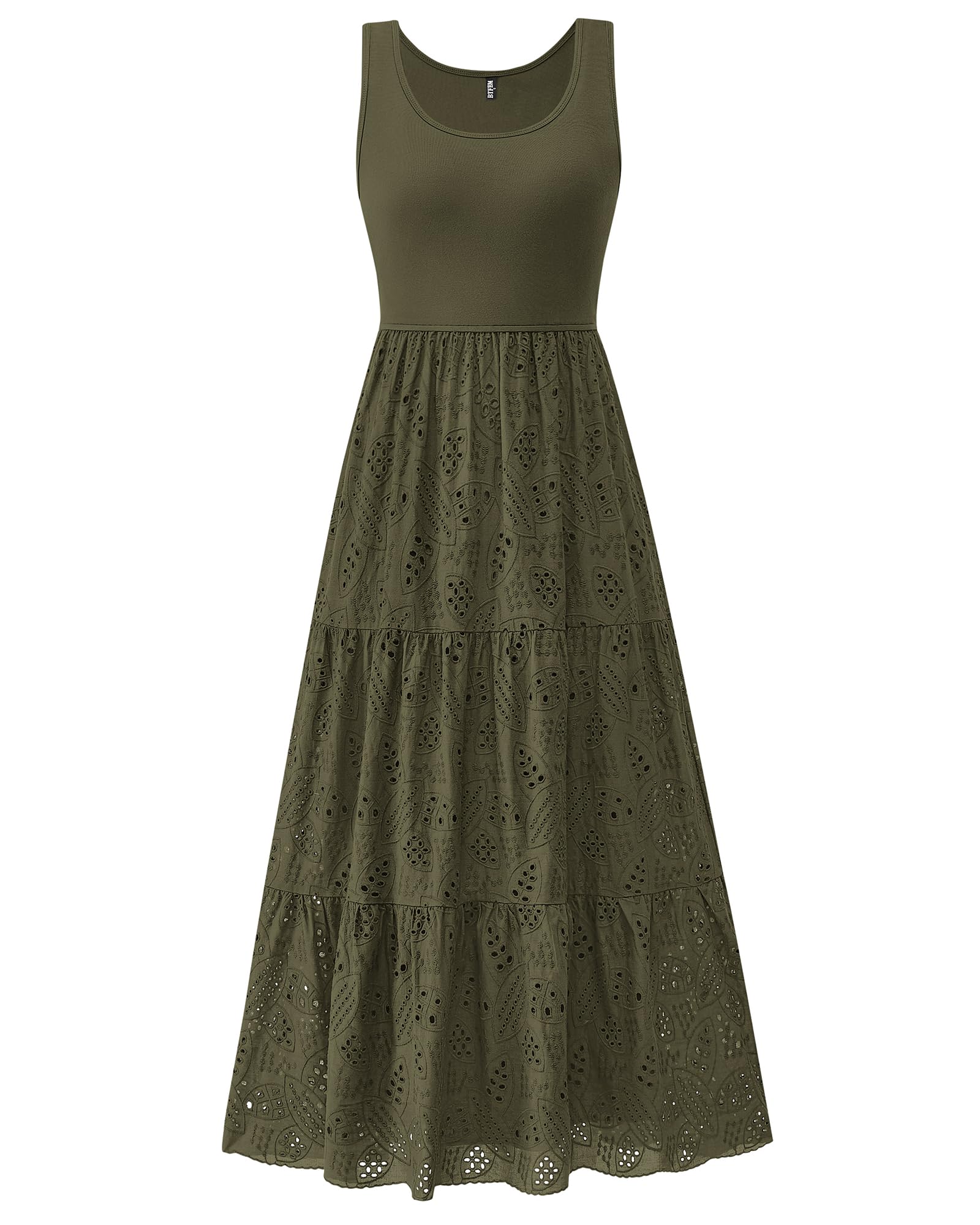 Foto 2 pulgar | Vestido Midi Btfbm Para Mujer, Verano, Con Ojales, Sin Mangas, Verde Militar - Venta Internacional.