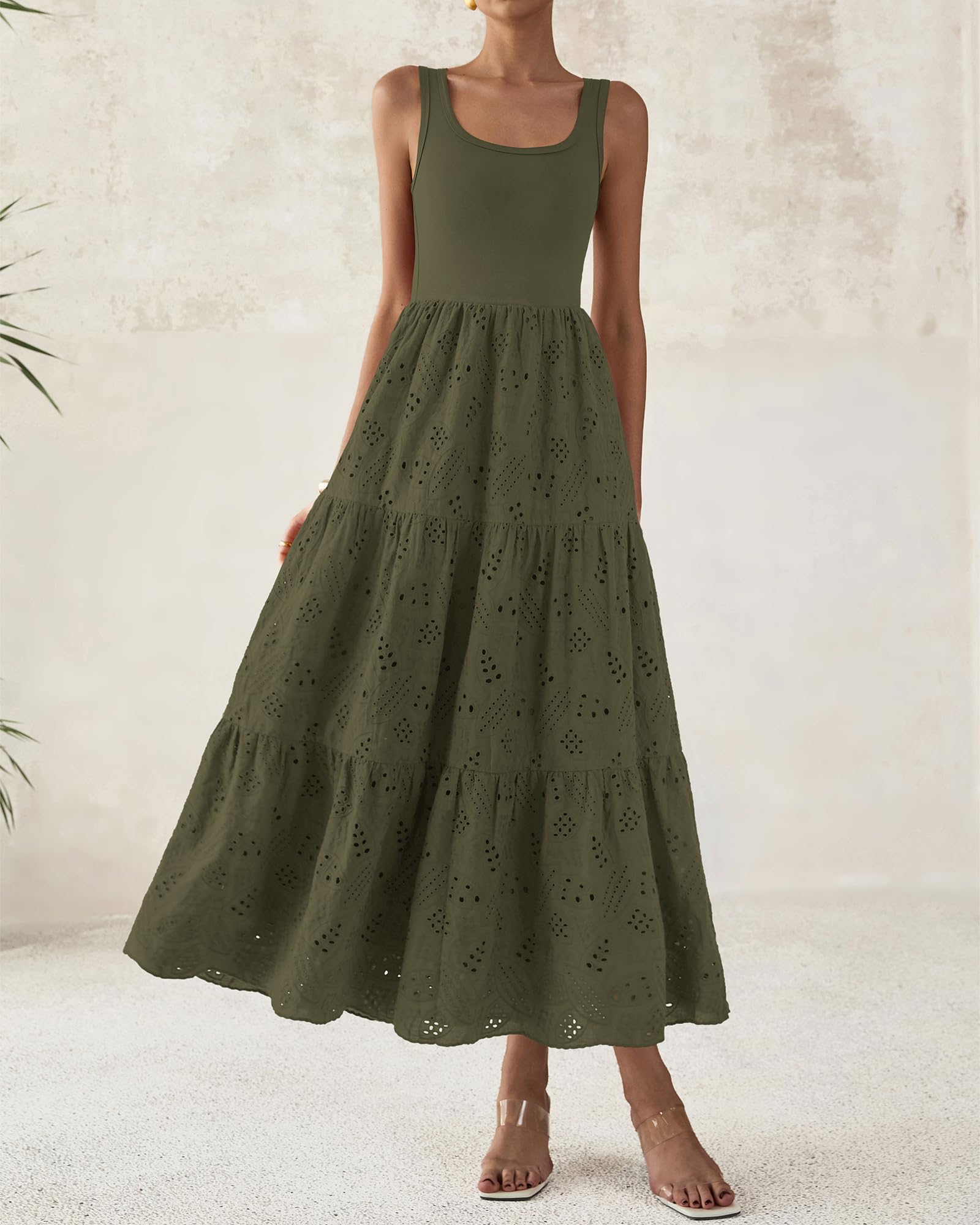 Foto 7 | Vestido Midi Btfbm Para Mujer, Verano, Con Ojales, Sin Mangas, Verde Militar - Venta Internacional.