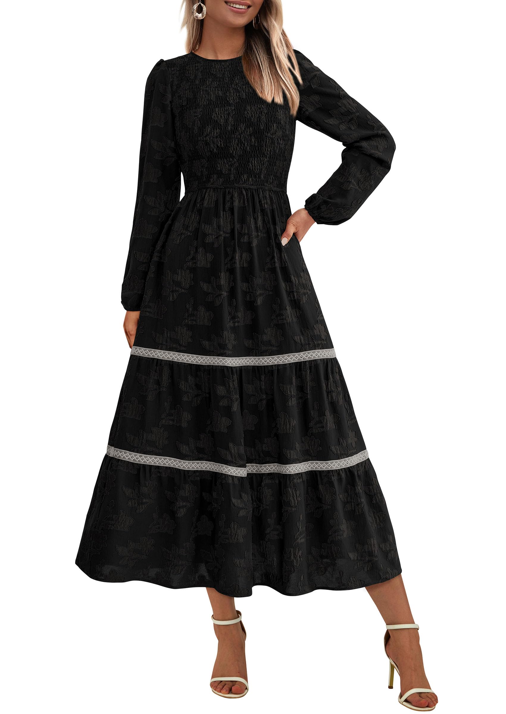 Vestido Midi Prettygarden De Manga Larga Con Estampado Floral Fruncido Para Mujer - Venta Internacional.