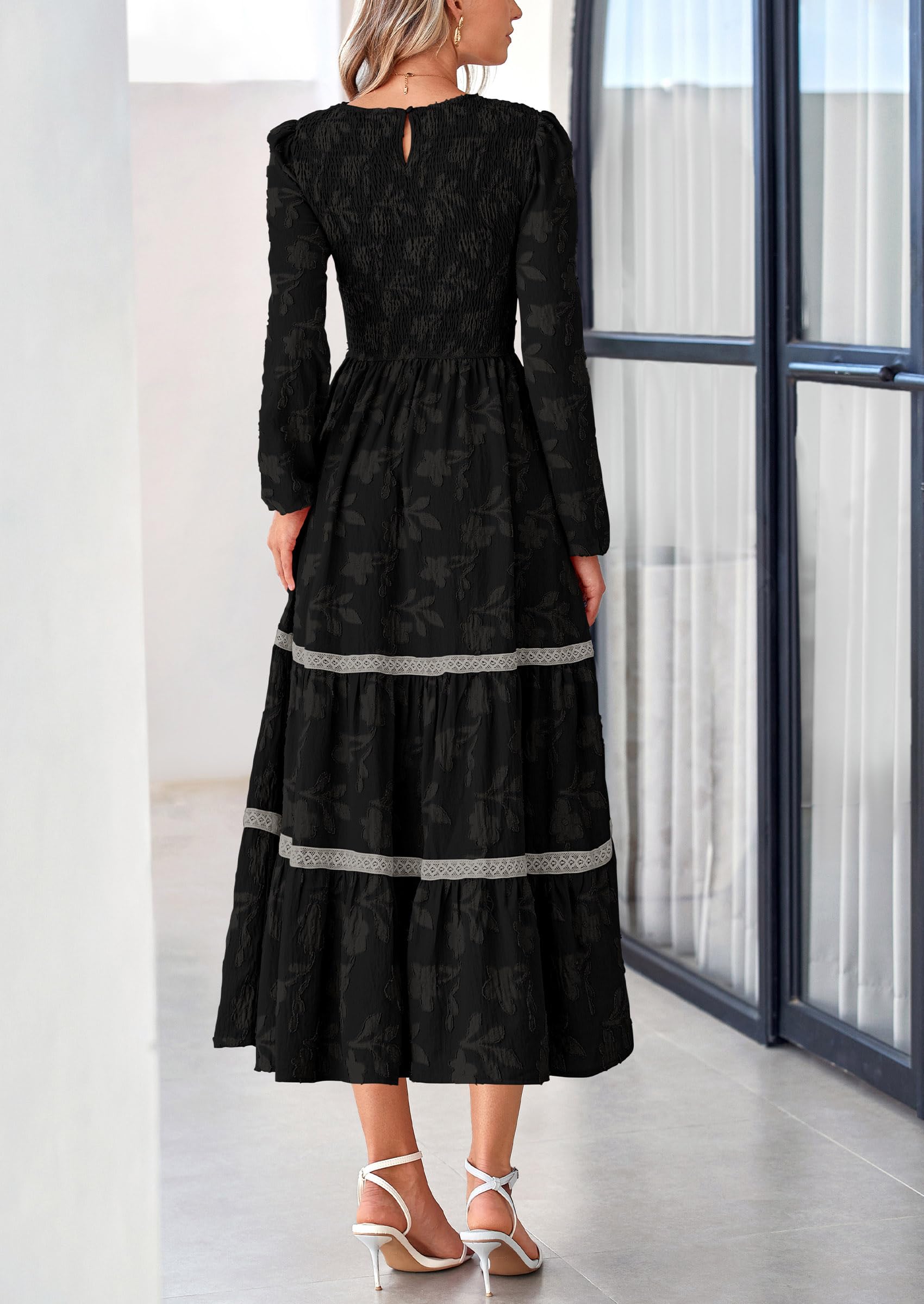 Foto 3 pulgar | Vestido Midi Prettygarden De Manga Larga Con Estampado Floral Fruncido Para Mujer - Venta Internacional.