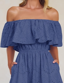 Foto 5 | Vestido Zesica Para Mujer, De Verano, Con Hombros Descubiertos, Bordado Con Volantes, Azul - Venta Internacional.