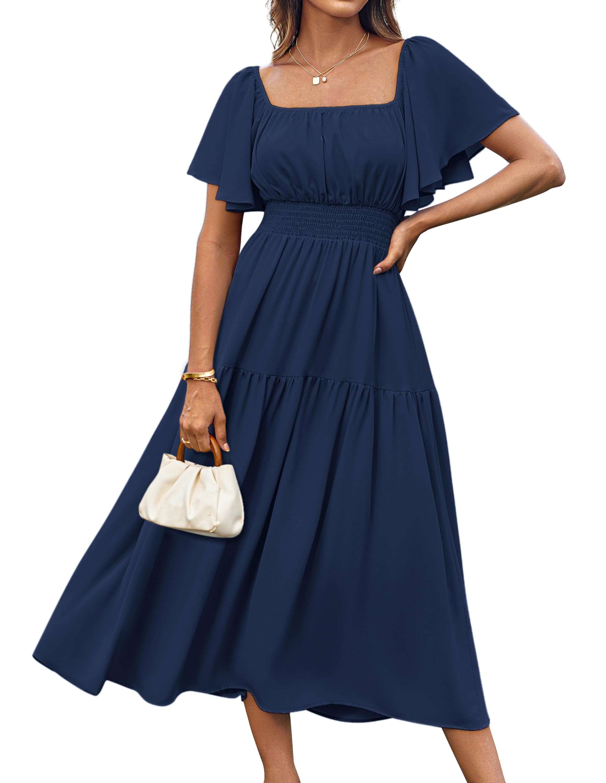 Vestido Grace Karin De Verano Con Cuello Cuadrado Y Manga Corta Azul Marino M - Venta Internacional.