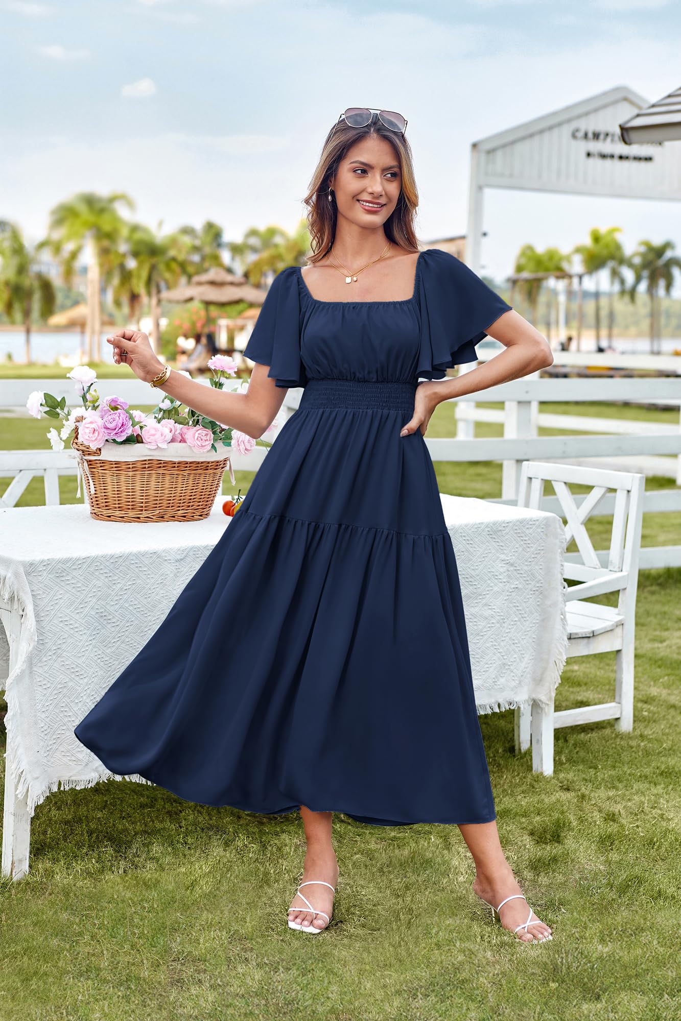 Foto 3 pulgar | Vestido Grace Karin De Verano Con Cuello Cuadrado Y Manga Corta Azul Marino M - Venta Internacional.