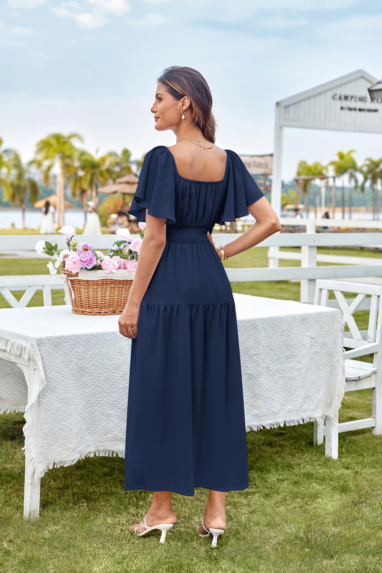 Foto 7 pulgar | Vestido Grace Karin De Verano Con Cuello Cuadrado Y Manga Corta Azul Marino M - Venta Internacional.