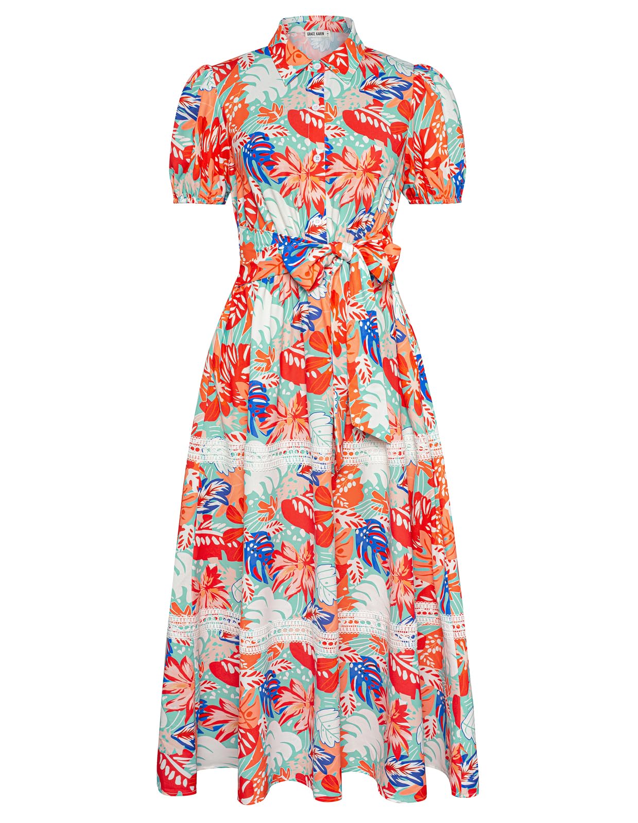 Foto 2 pulgar | Vestido Grace Karin Para Mujer, Estampado Floral, Corte En A, Maxi Verde Y Rojo - Venta Internacional.