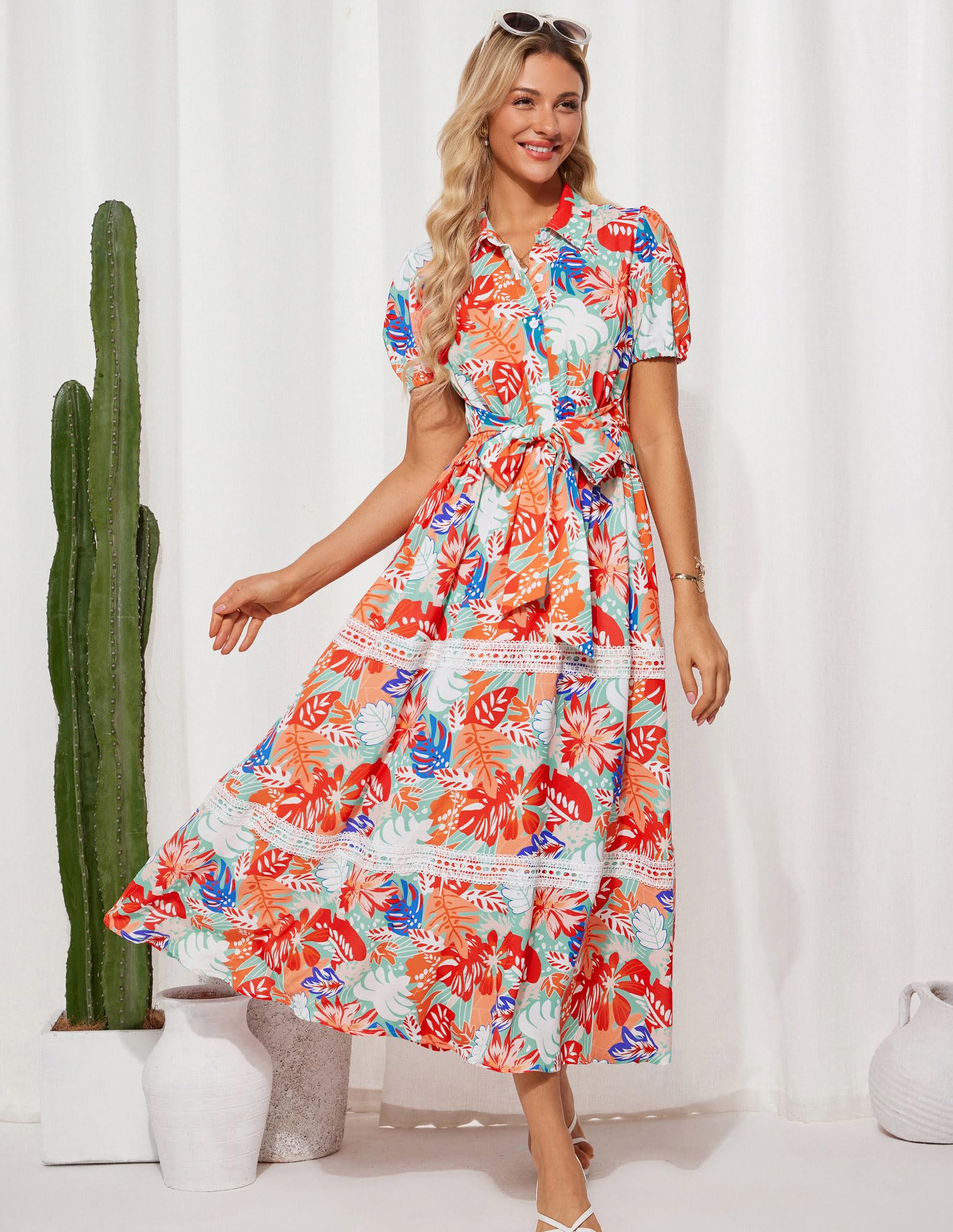 Foto 3 pulgar | Vestido Grace Karin Para Mujer, Estampado Floral, Corte En A, Maxi Verde Y Rojo - Venta Internacional.