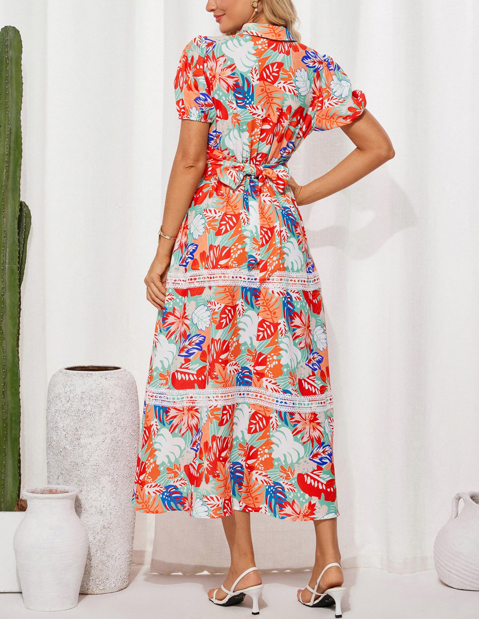 Foto 4 pulgar | Vestido Grace Karin Para Mujer, Estampado Floral, Corte En A, Maxi Verde Y Rojo - Venta Internacional.
