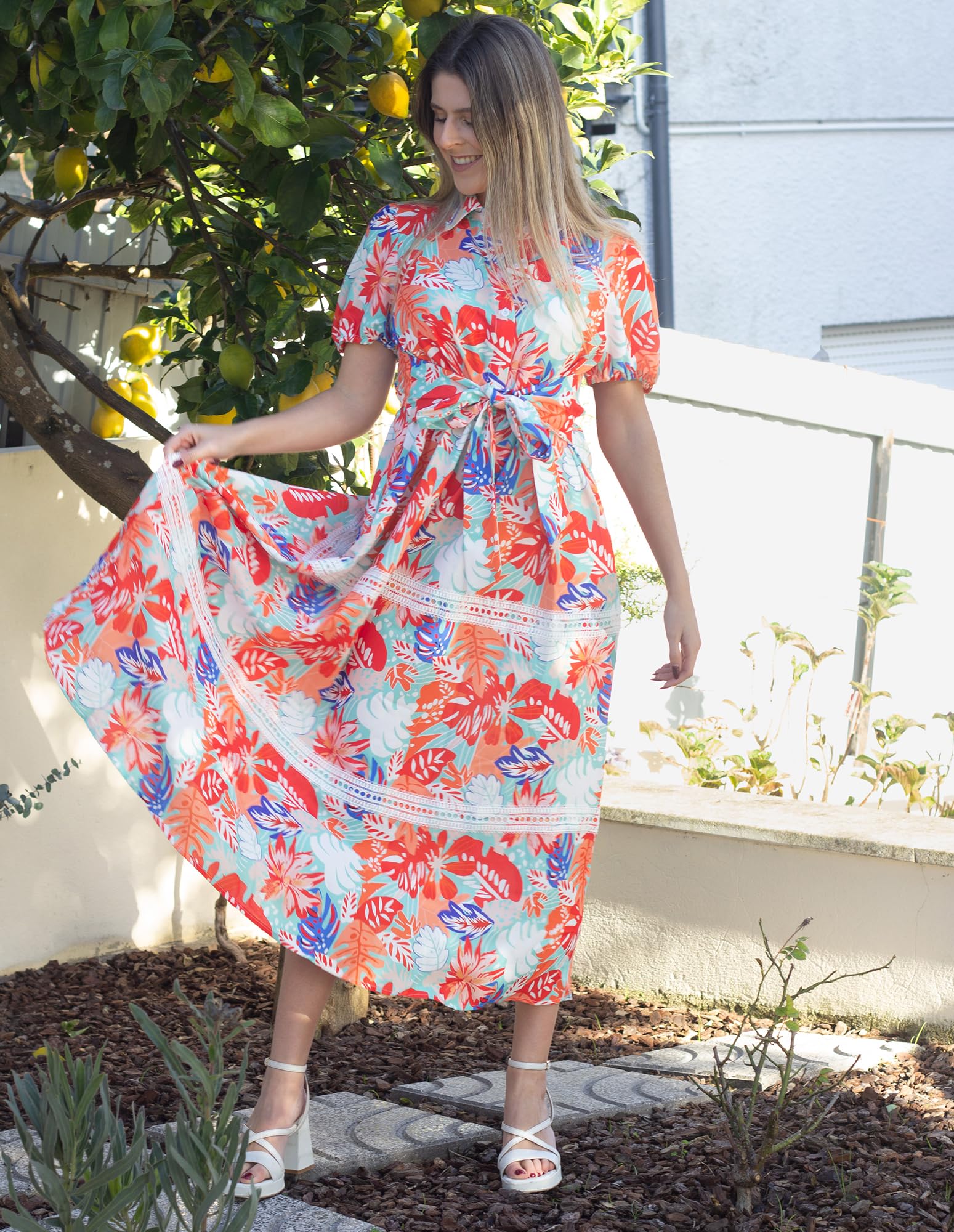 Foto 5 pulgar | Vestido Grace Karin Para Mujer, Estampado Floral, Corte En A, Maxi Verde Y Rojo - Venta Internacional.