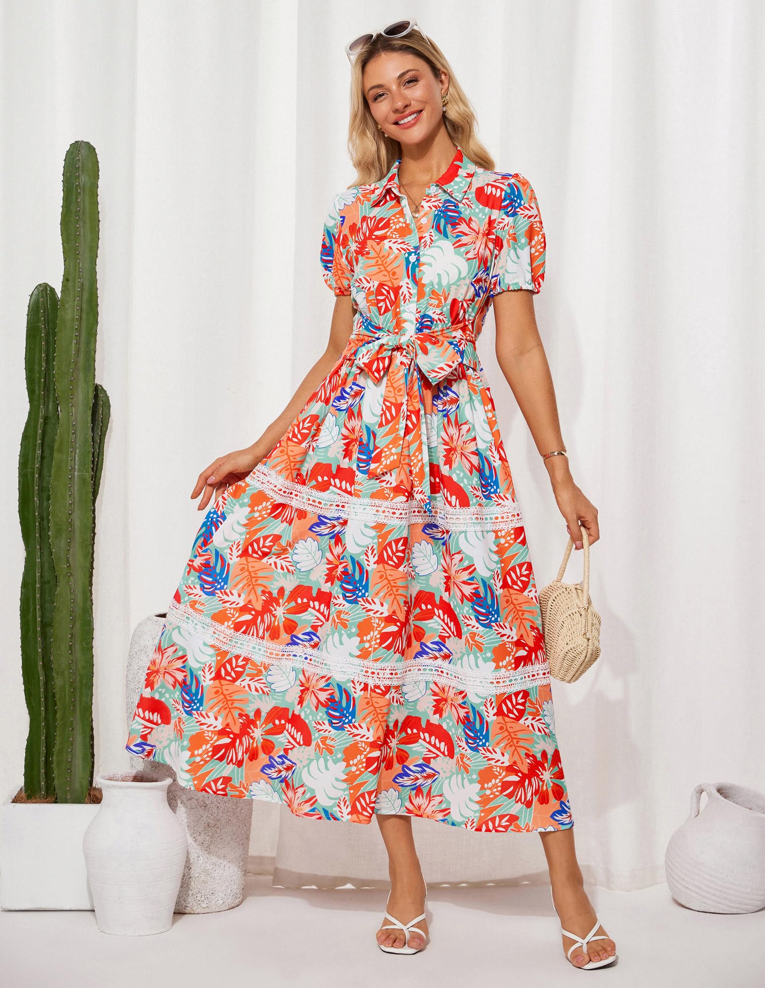 Foto 7 pulgar | Vestido Grace Karin Para Mujer, Estampado Floral, Corte En A, Maxi Verde Y Rojo - Venta Internacional.