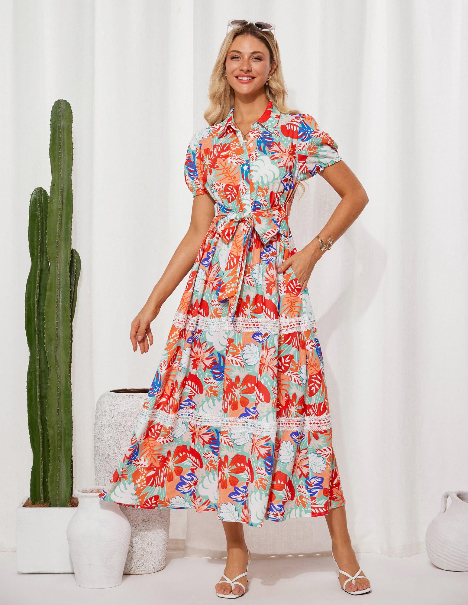 Foto 8 pulgar | Vestido Grace Karin Para Mujer, Estampado Floral, Corte En A, Maxi Verde Y Rojo - Venta Internacional.