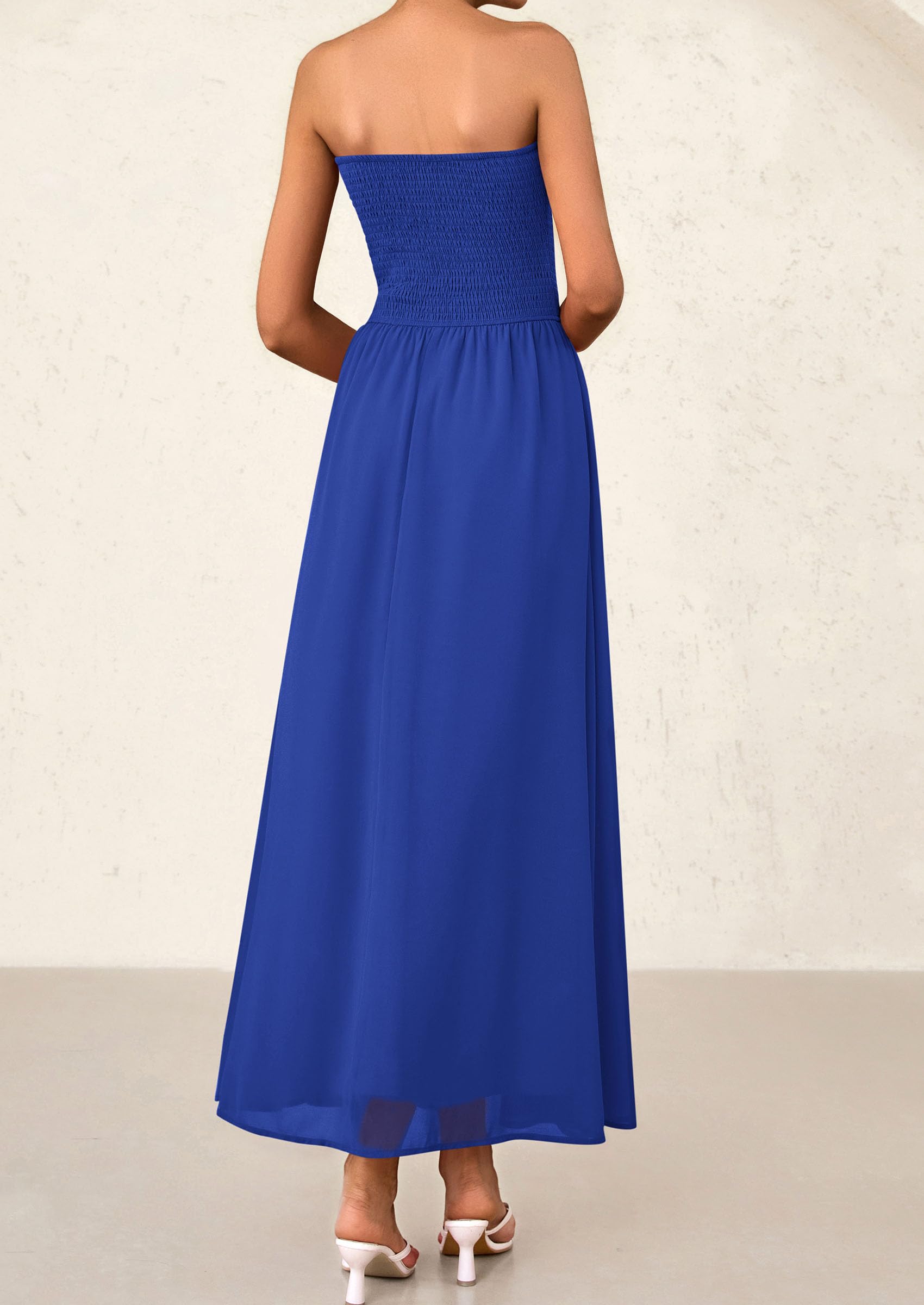 Foto 3 pulgar | Vestido De Invitada De Boda Prettygarden Tube Top Maxi Blue Chifon - Venta Internacional.