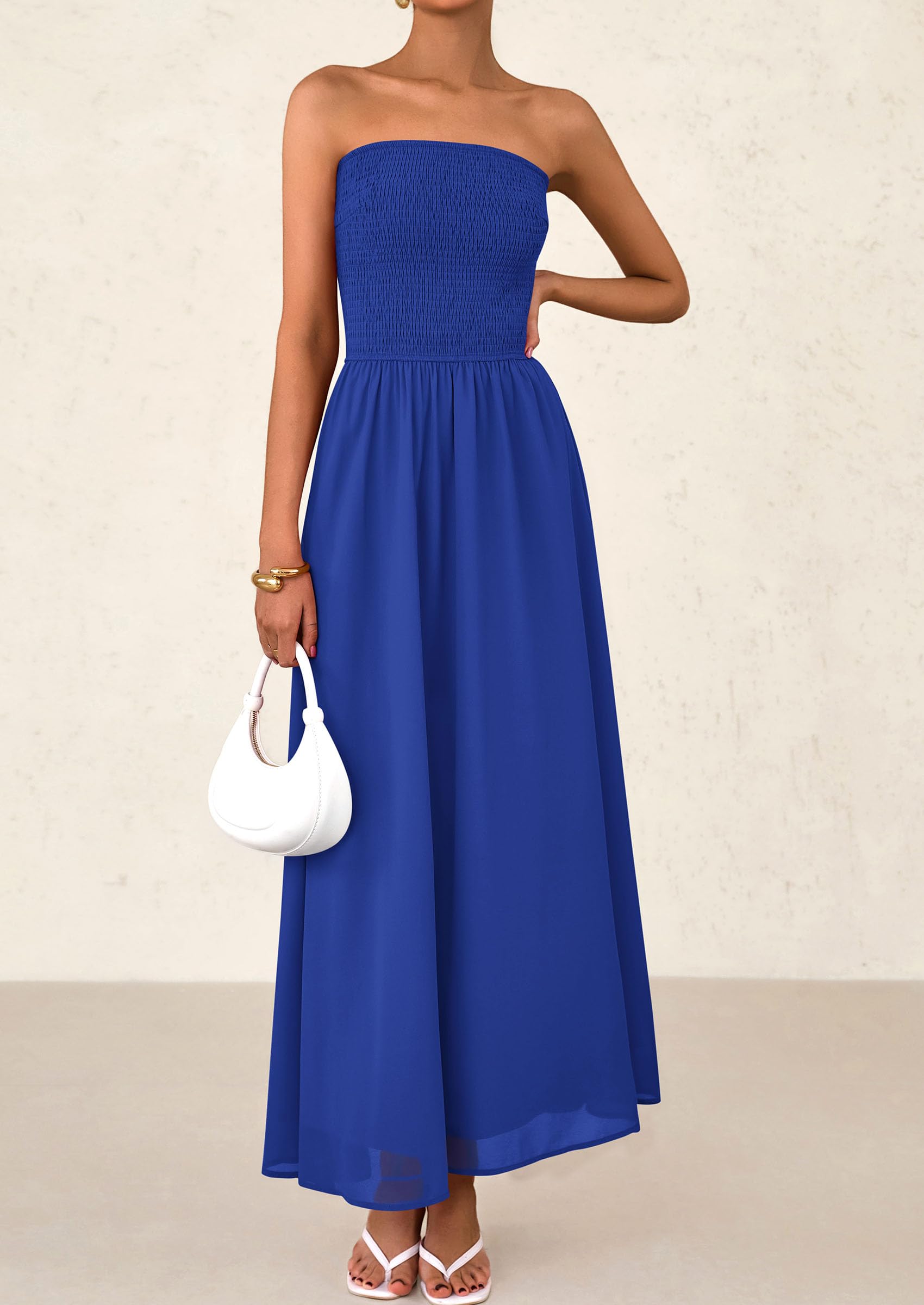 Foto 4 pulgar | Vestido De Invitada De Boda Prettygarden Tube Top Maxi Blue Chifon - Venta Internacional.