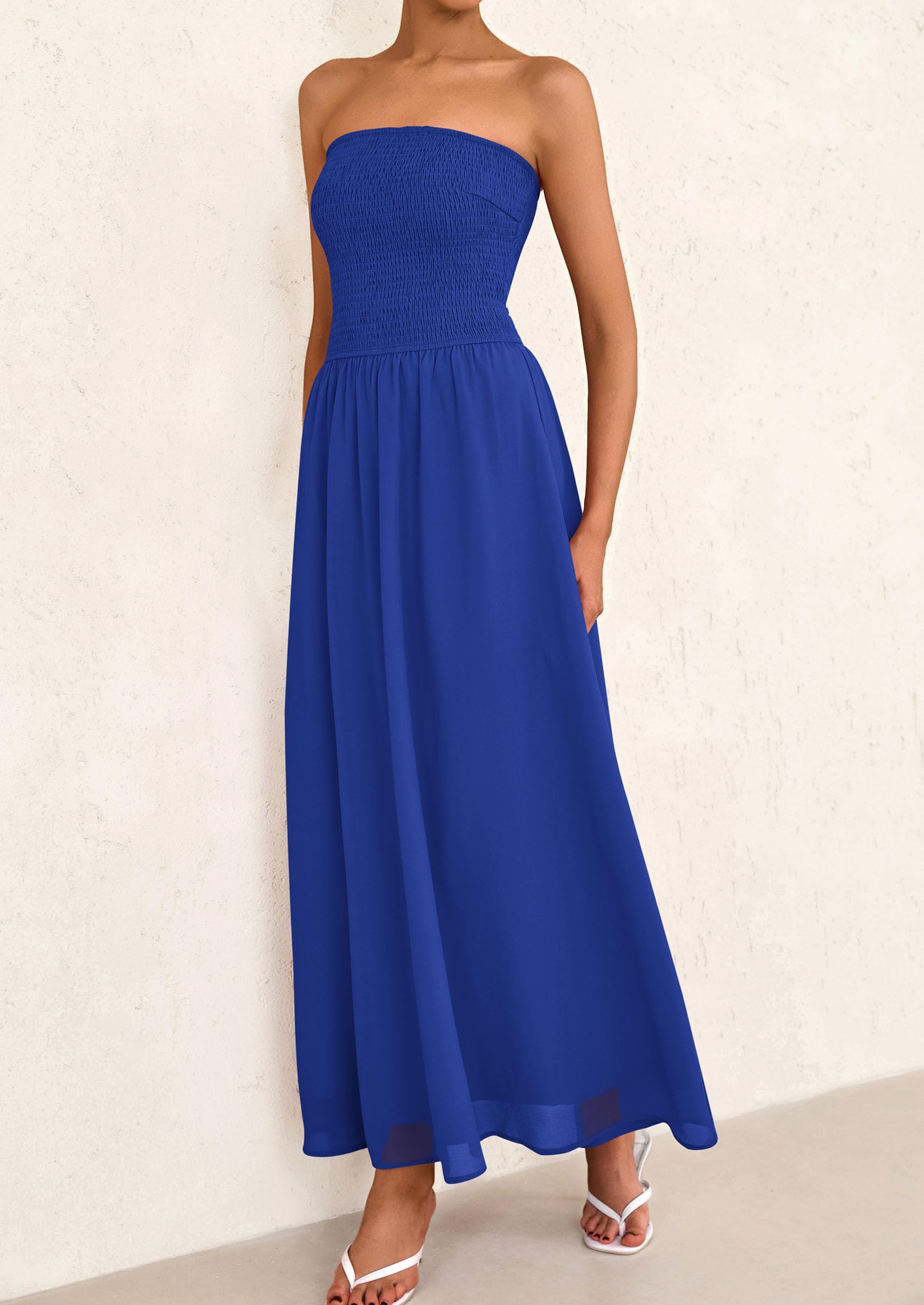 Foto 4 | Vestido De Invitada De Boda Prettygarden Tube Top Maxi Blue Chifon - Venta Internacional.