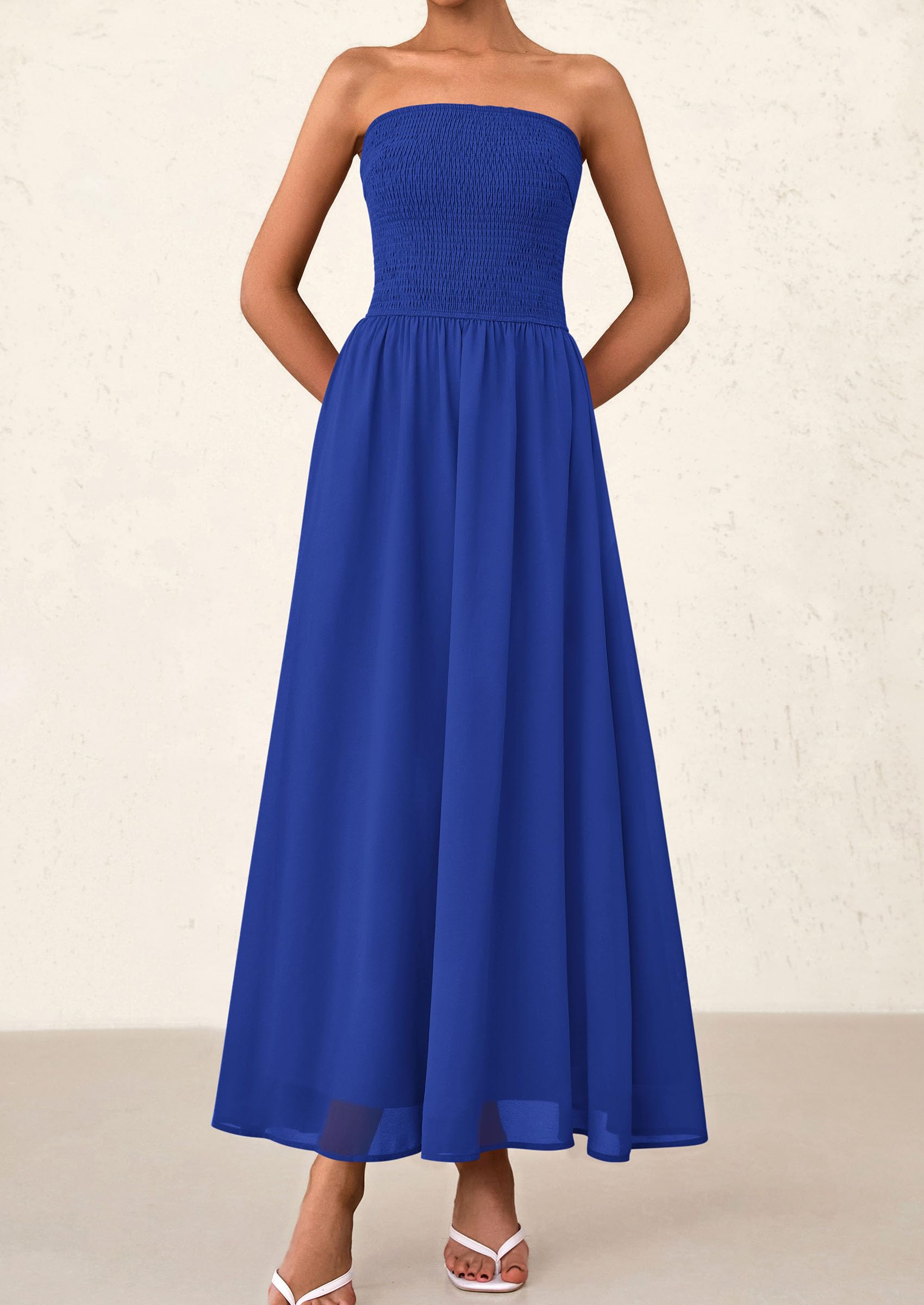 Foto 6 pulgar | Vestido De Invitada De Boda Prettygarden Tube Top Maxi Blue Chifon - Venta Internacional.