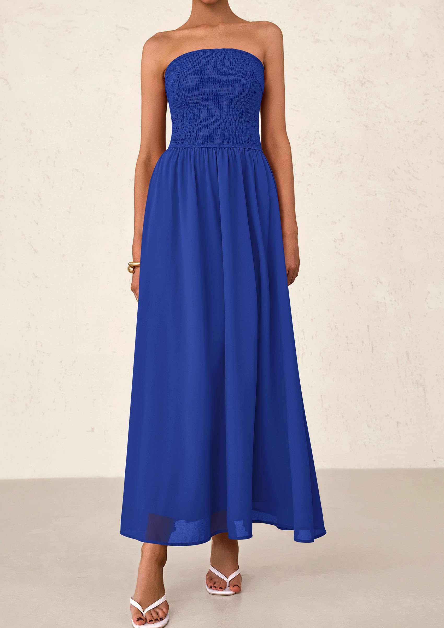 Foto 8 pulgar | Vestido De Invitada De Boda Prettygarden Tube Top Maxi Blue Chifon - Venta Internacional.