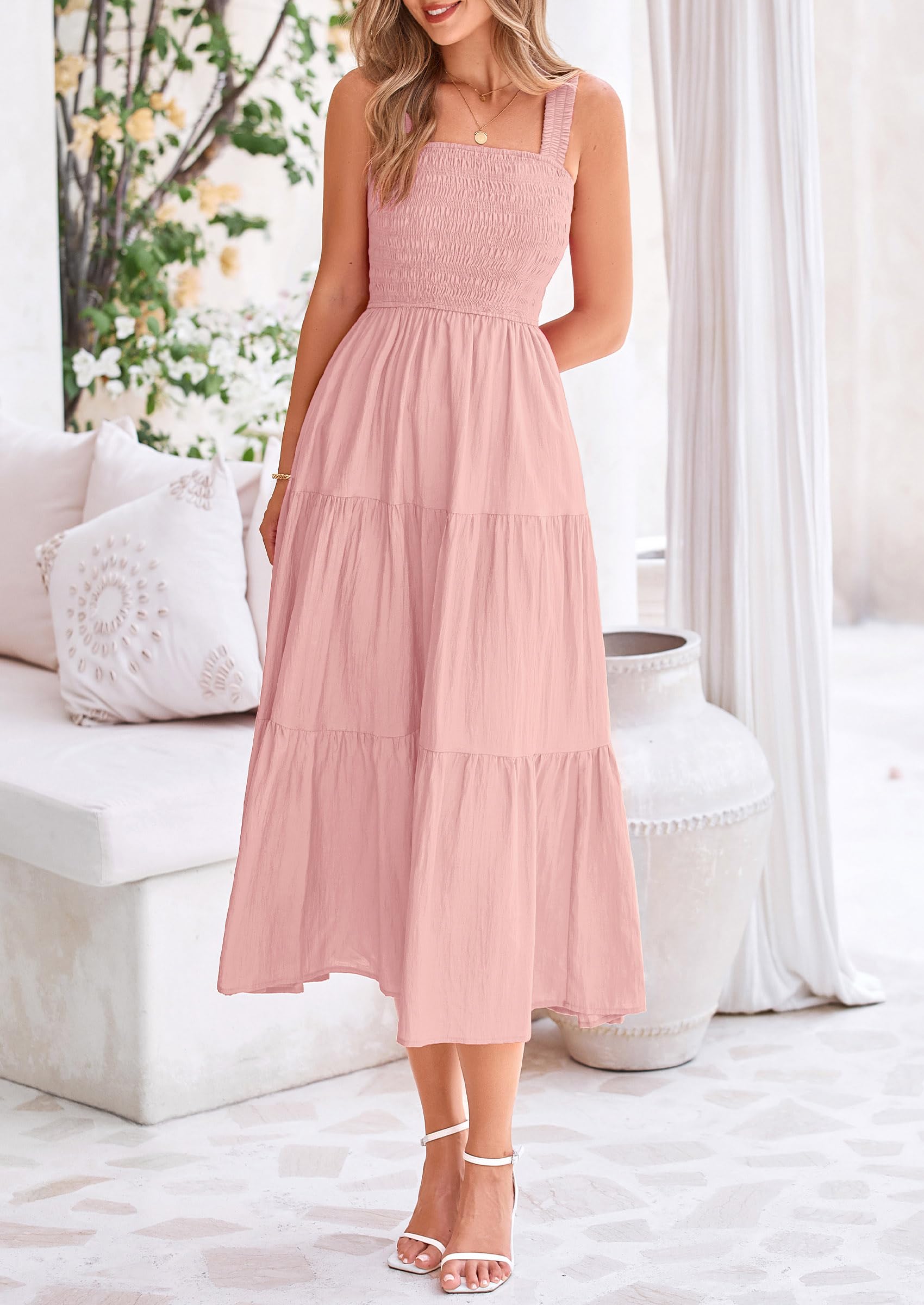 Foto 4 pulgar | Vestido Prettygarden Para Mujer, Midi, De Verano, Rosa, Talla M - Venta Internacional.