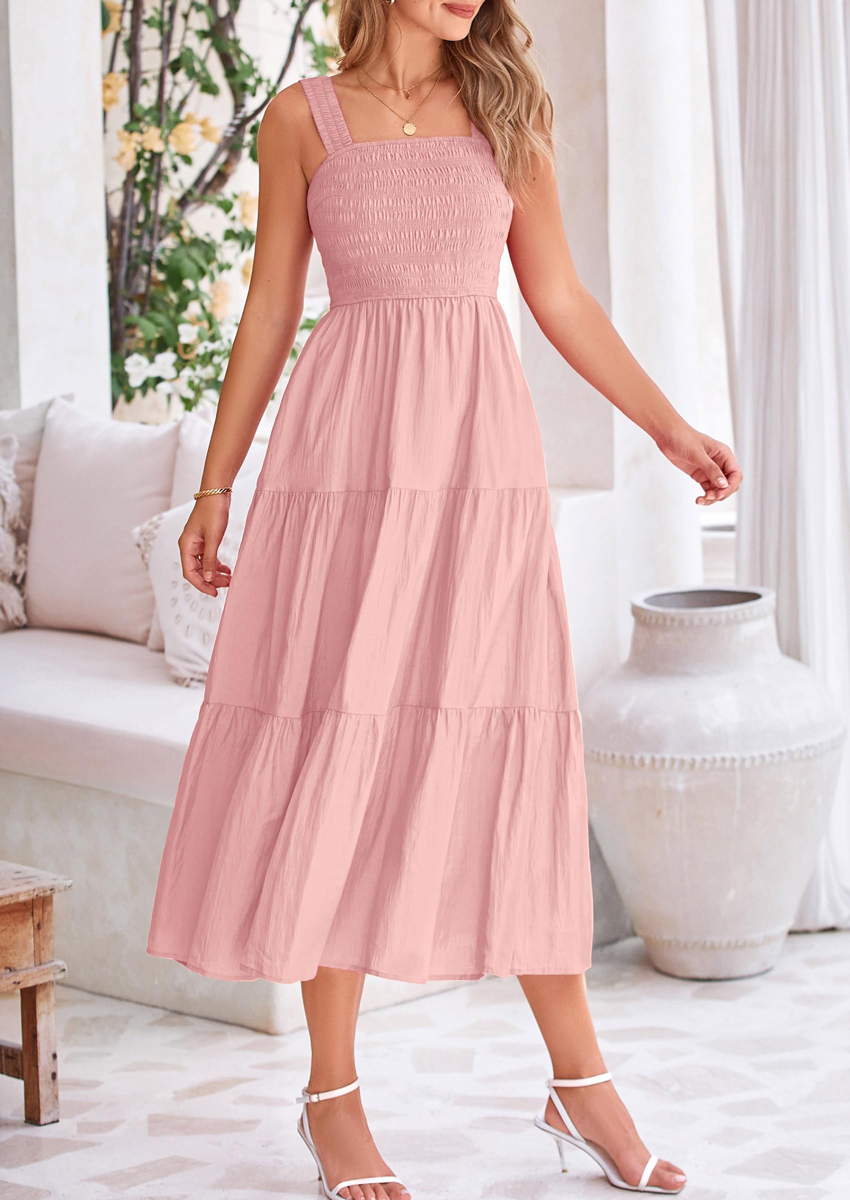 Foto 5 pulgar | Vestido Prettygarden Para Mujer, Midi, De Verano, Rosa, Talla M - Venta Internacional.