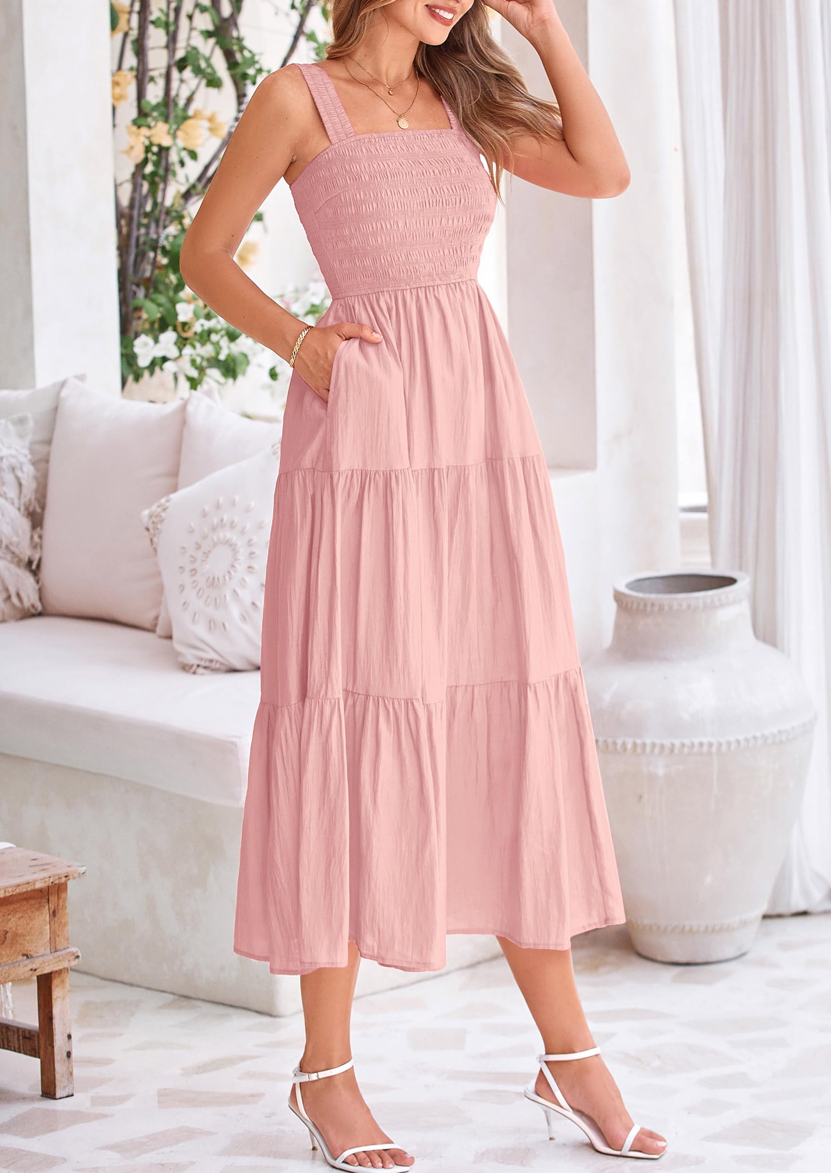 Foto 8 pulgar | Vestido Prettygarden Para Mujer, Midi, De Verano, Rosa, Talla M - Venta Internacional.