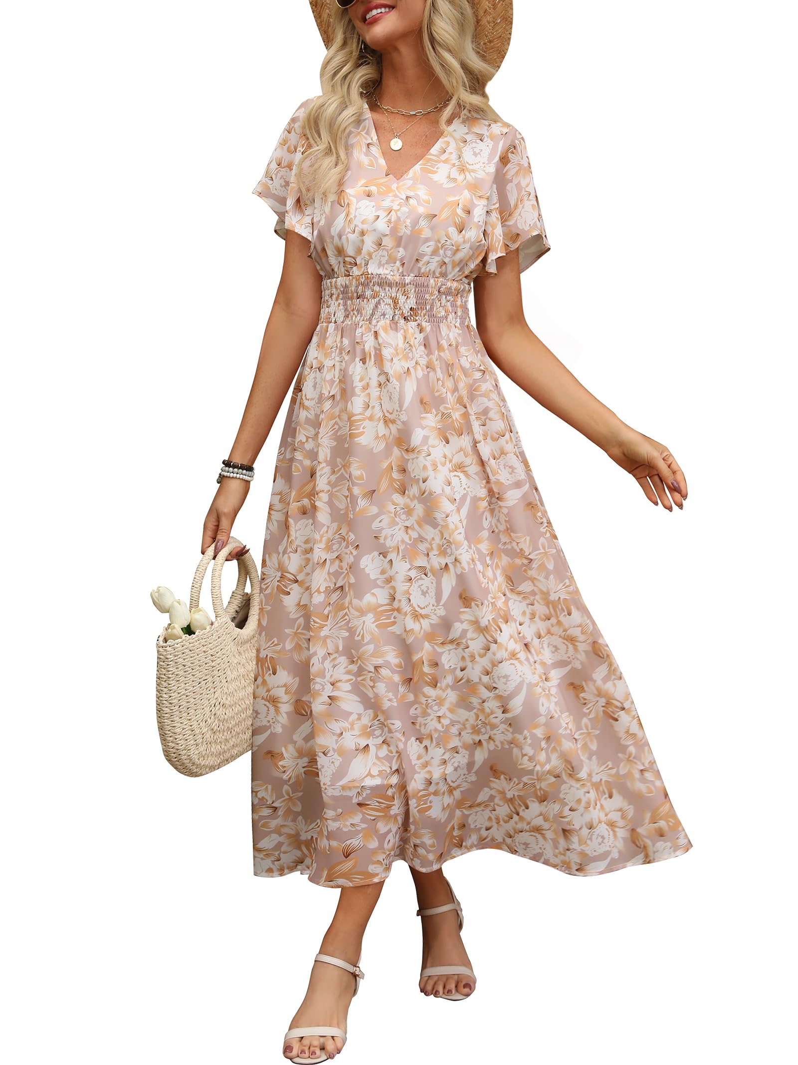 Foto 2 pulgar | Vestido Largo Anrabess Con Estampado Floral Y Cuello En V De Chifón Para Mujer - Venta Internacional.