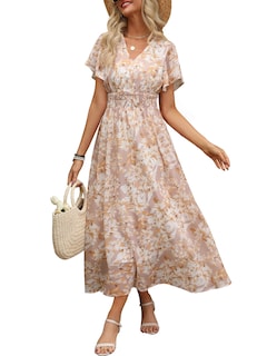 Foto 1 | Vestido Largo Anrabess Con Estampado Floral Y Cuello En V De Chifón Para Mujer - Venta Internacional.