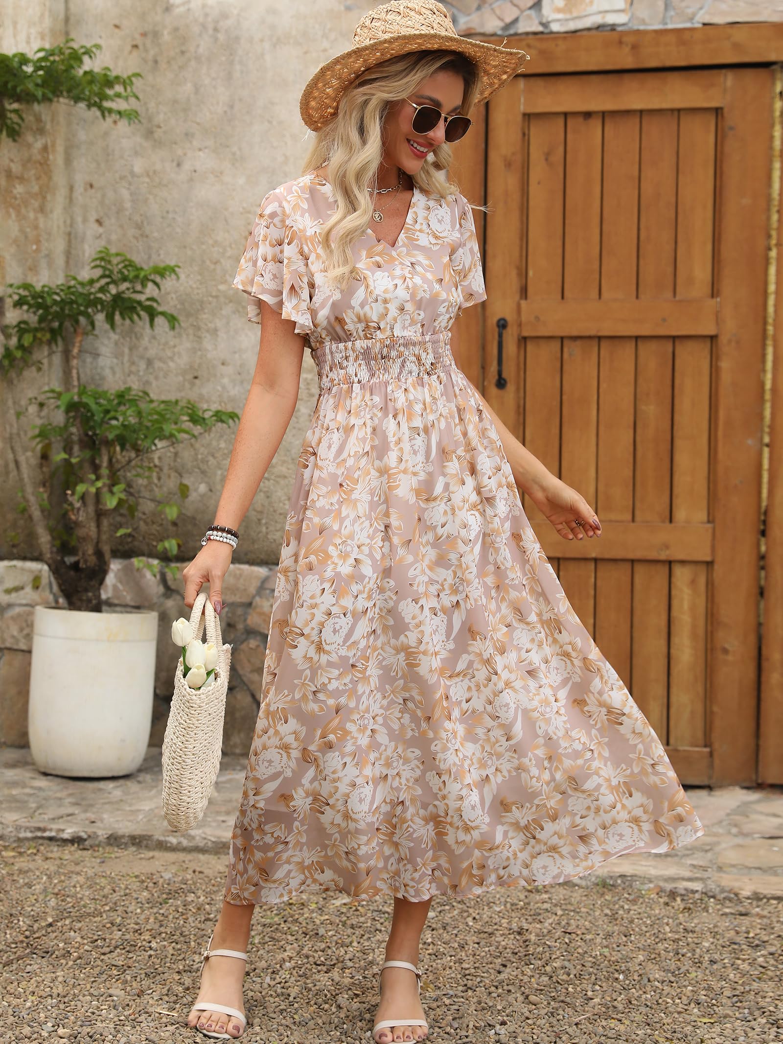 Foto 5 pulgar | Vestido Largo Anrabess Con Estampado Floral Y Cuello En V De Chifón Para Mujer - Venta Internacional.