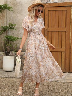 Foto 4 | Vestido Largo Anrabess Con Estampado Floral Y Cuello En V De Chifón Para Mujer - Venta Internacional.