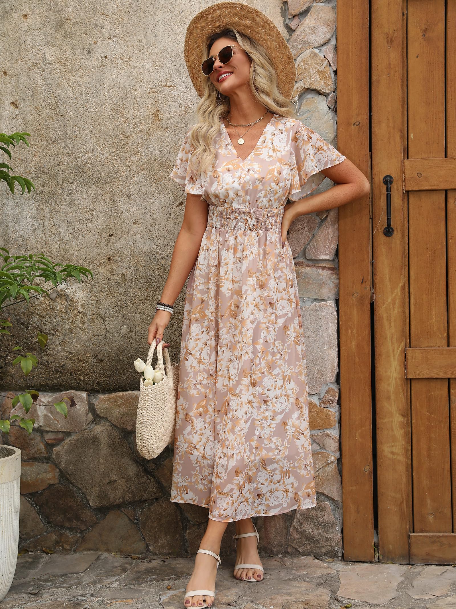Foto 6 pulgar | Vestido Largo Anrabess Con Estampado Floral Y Cuello En V De Chifón Para Mujer - Venta Internacional.