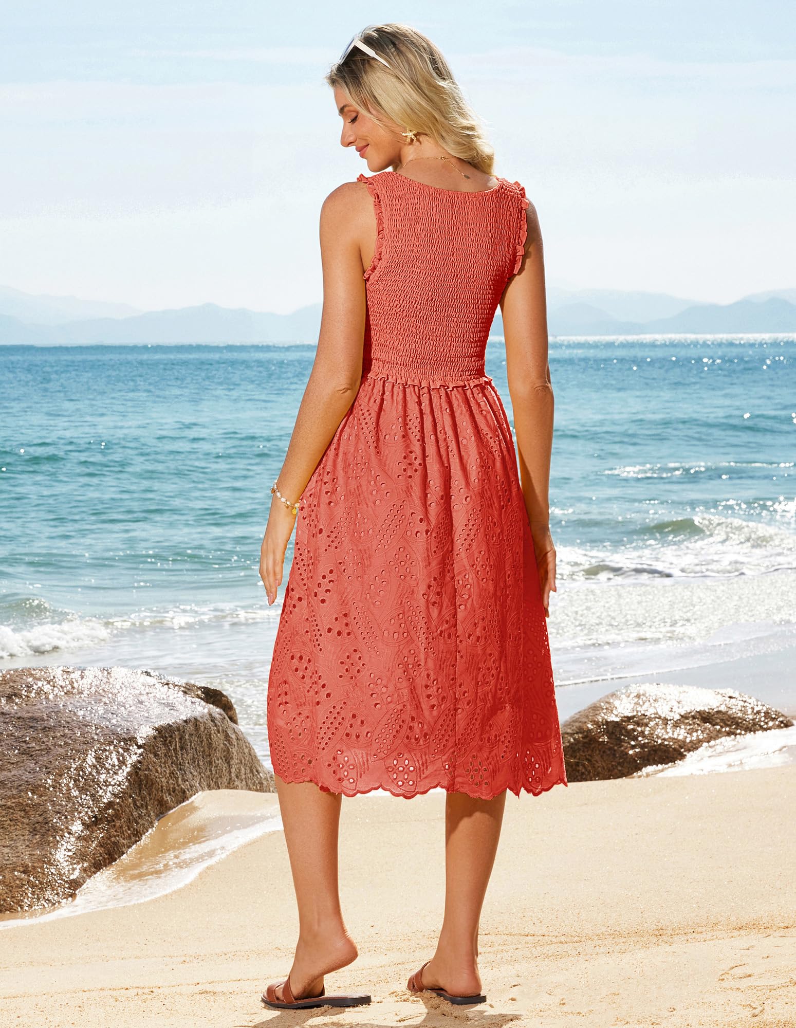 Foto 2 | Vestido De Verano Grace Karin Para Mujer, Elegante, Casual, Rojo Coral - Venta Internacional.