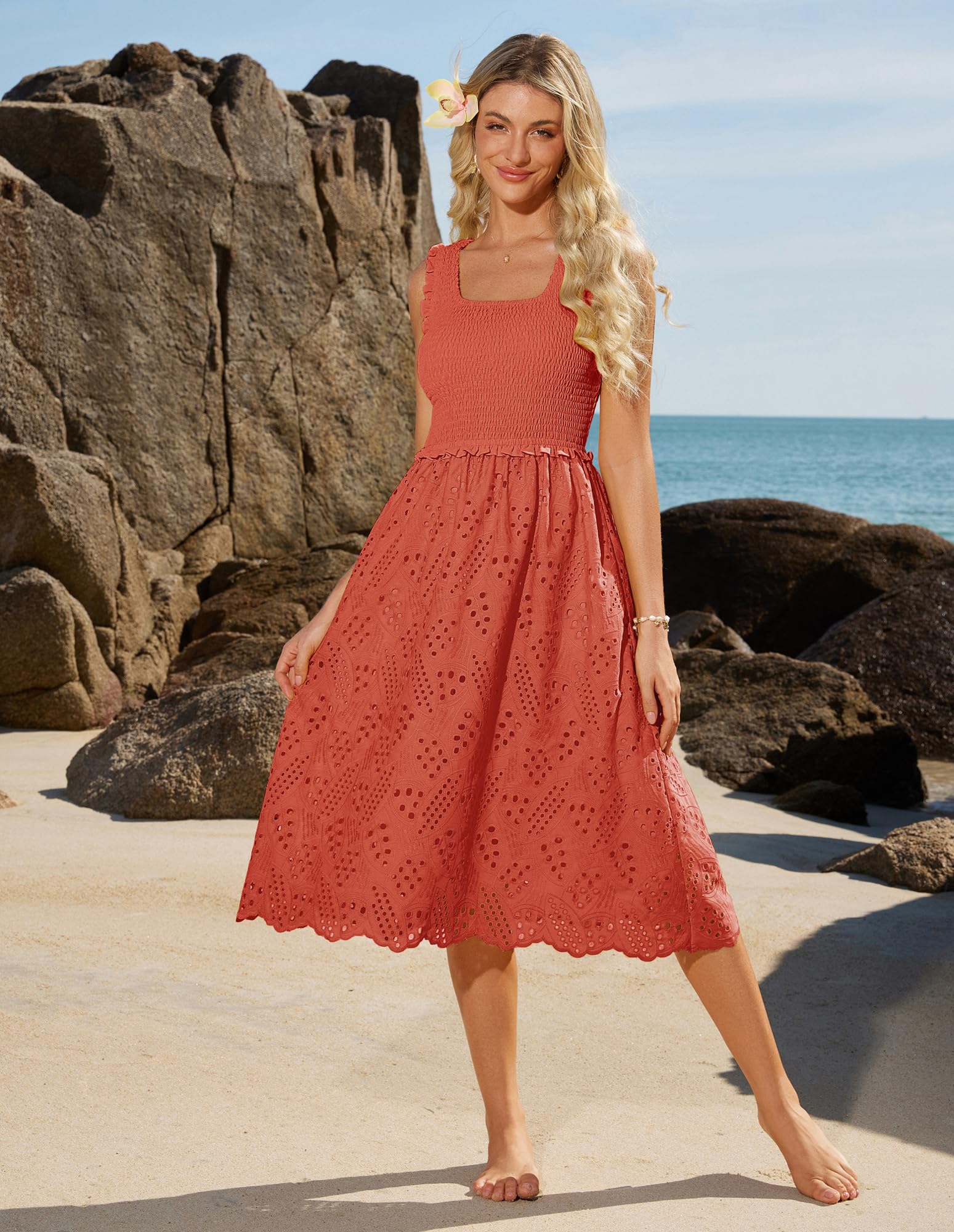 Foto 4 | Vestido De Verano Grace Karin Para Mujer, Elegante, Casual, Rojo Coral - Venta Internacional.