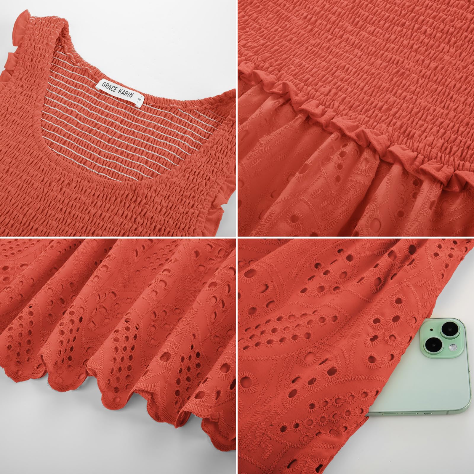 Foto 6 pulgar | Vestido De Verano Grace Karin Para Mujer, Elegante, Casual, Rojo Coral - Venta Internacional.