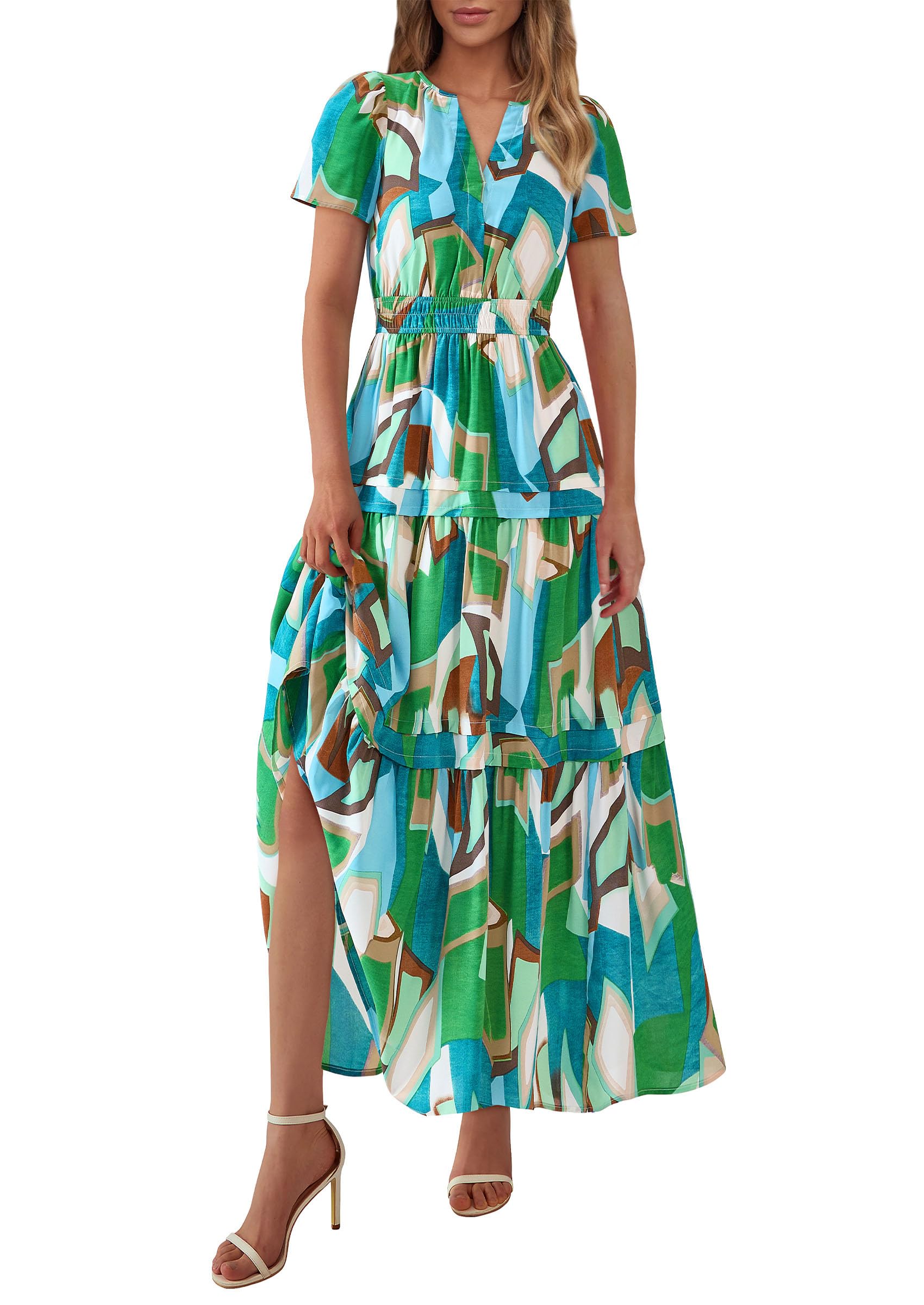 Vestido Largo Prettygarden Para Mujer, Verano 2025, Estilo Bohemio, Floral, Verde - Venta Internacional.