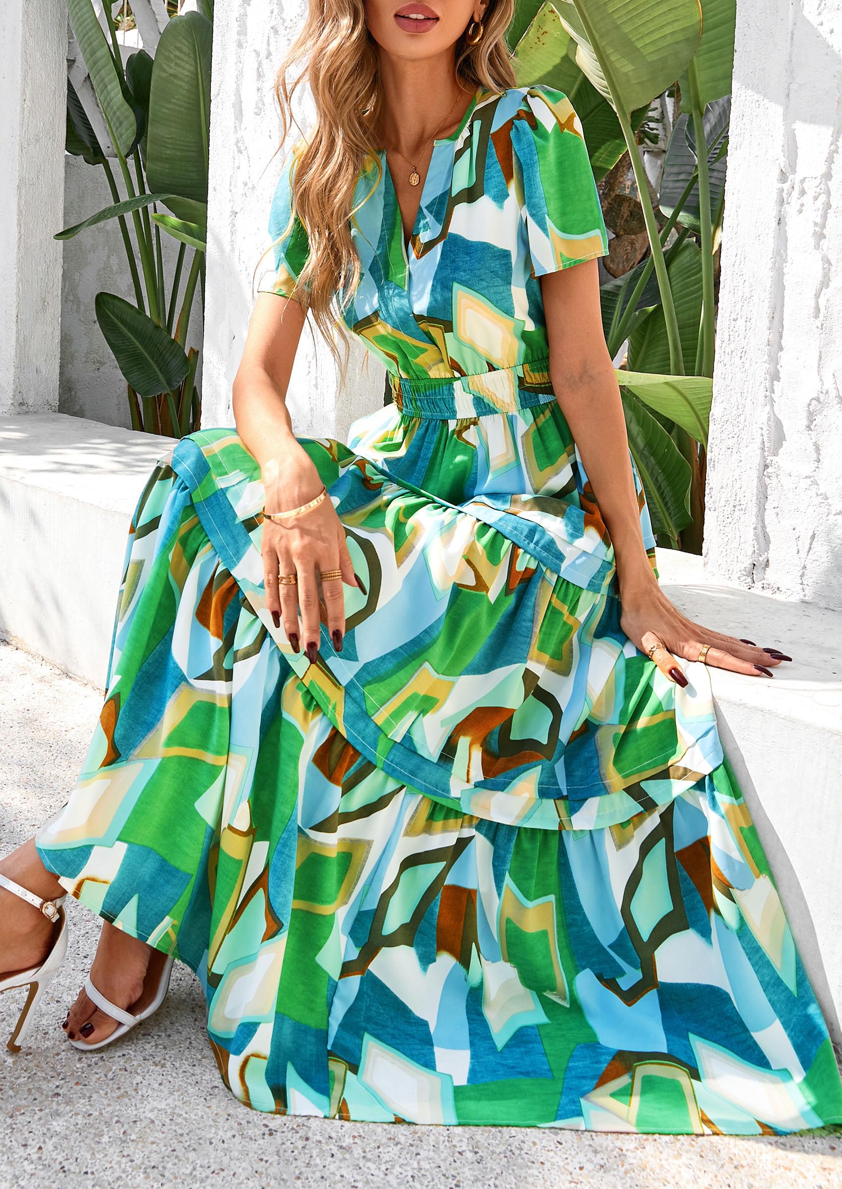 Foto 6 pulgar | Vestido Largo Prettygarden Para Mujer, Verano 2025, Estilo Bohemio, Floral, Verde - Venta Internacional.