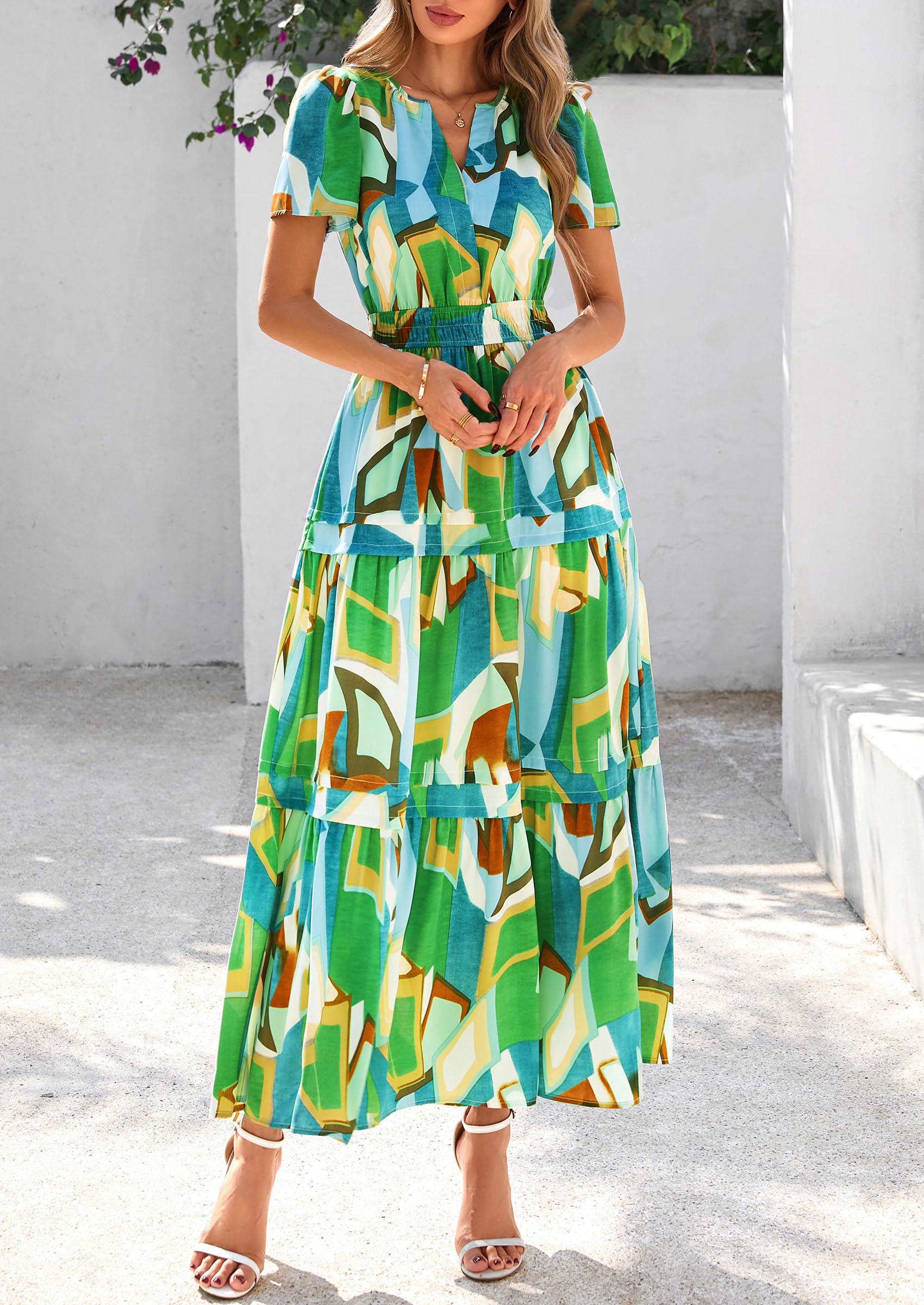 Foto 7 | Vestido Largo Prettygarden Para Mujer, Verano 2025, Estilo Bohemio, Floral, Verde - Venta Internacional.