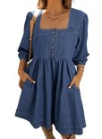 Vestido De Mezclilla Sidefeel Para Primavera Y Verano, Manga 3/4, Azul Oscuro, Para Mujer - Venta Internacional.